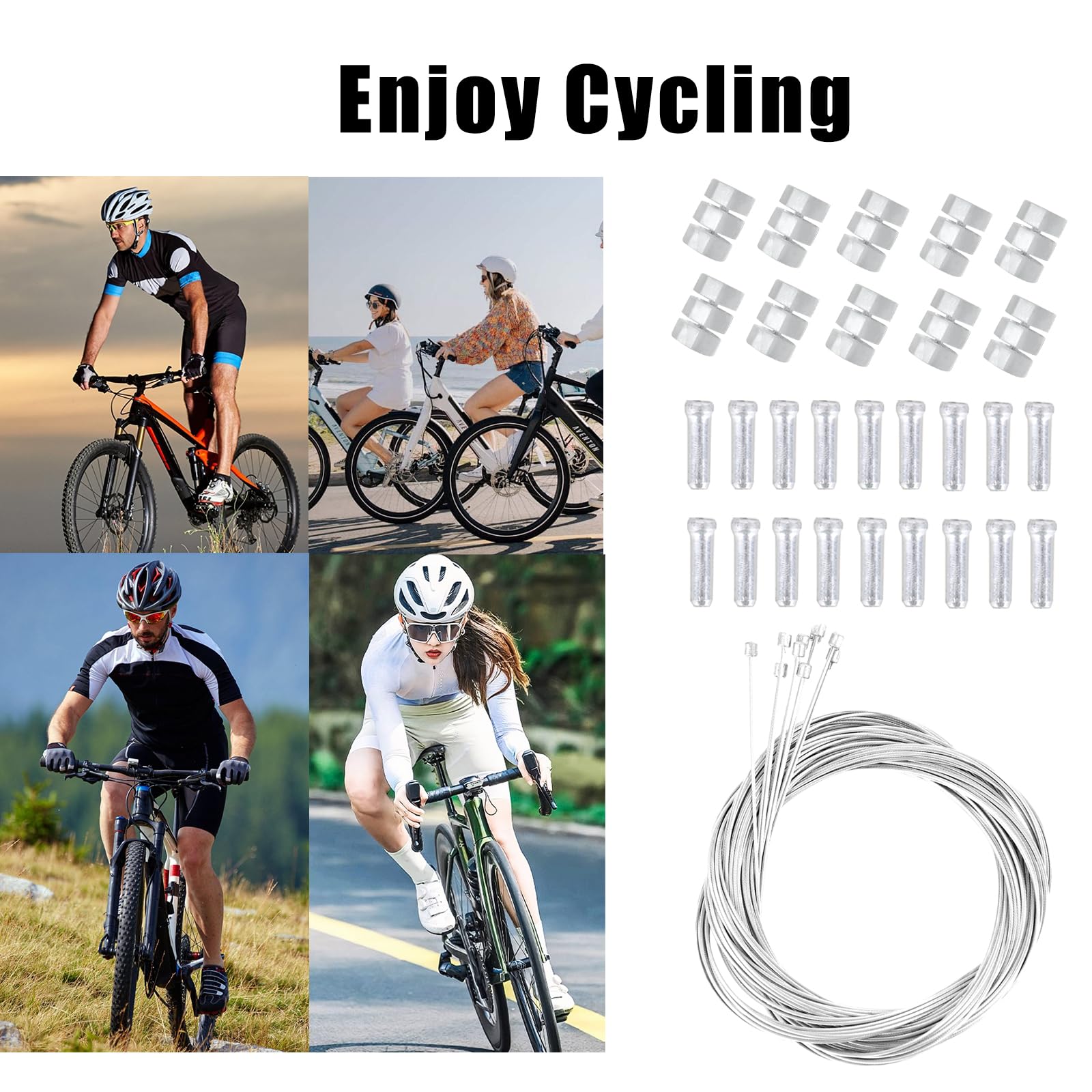 Uniwersalna linka zmiany biegów rowerowych, linka hamulcowa, stalowa linka zmiany biegów z tulejką końcową, akcesoria do rowerów górskich, wyścigowych, rowerów