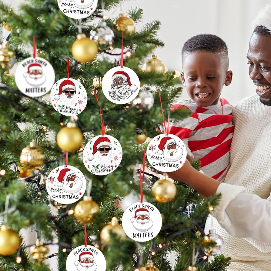 Black santa christmas tree ornament Clearance