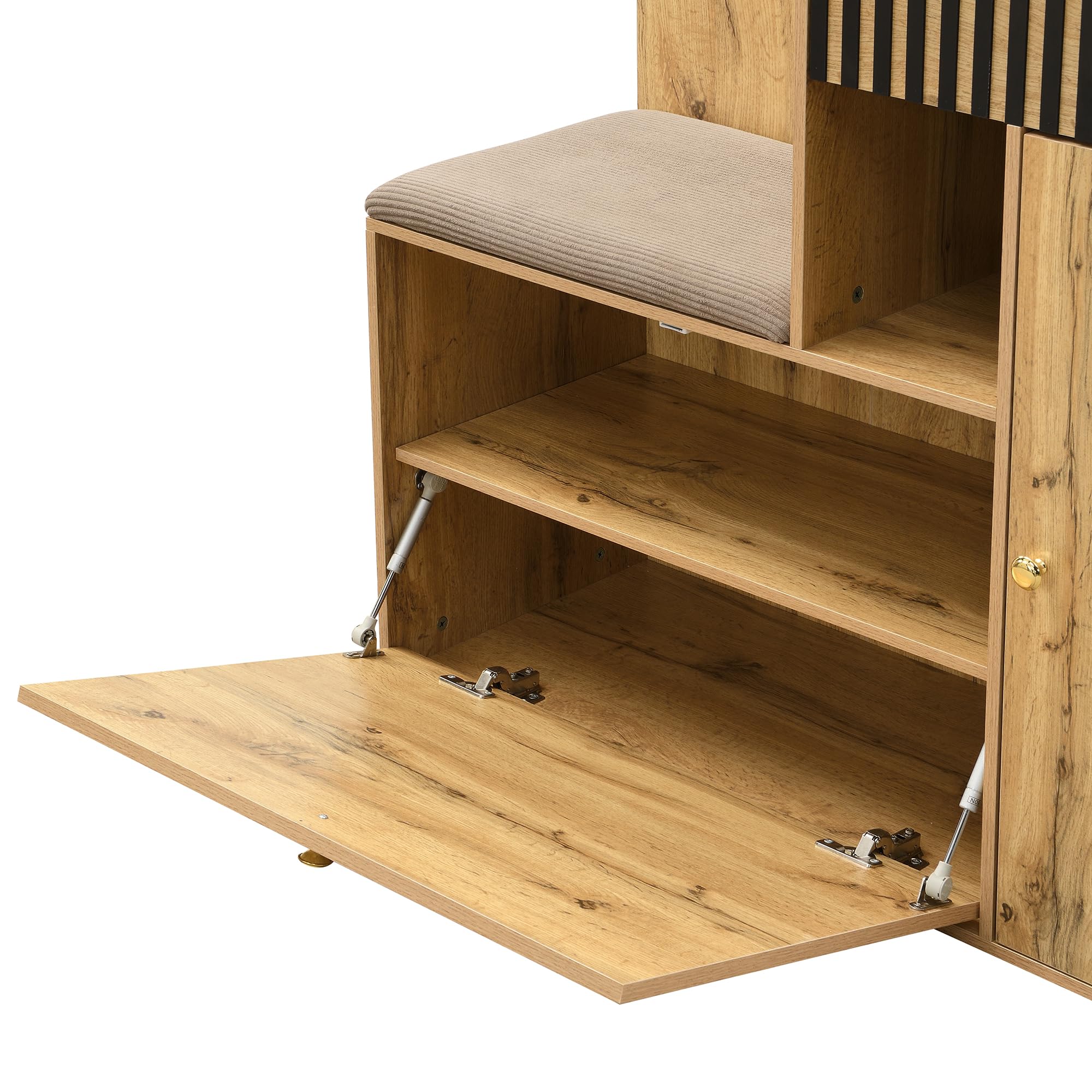 Juego de perchero con espejo y zapatero, perchero compacto para pasillo y pasillo, 110 x 37 x 185,5 cm (negro y natural)