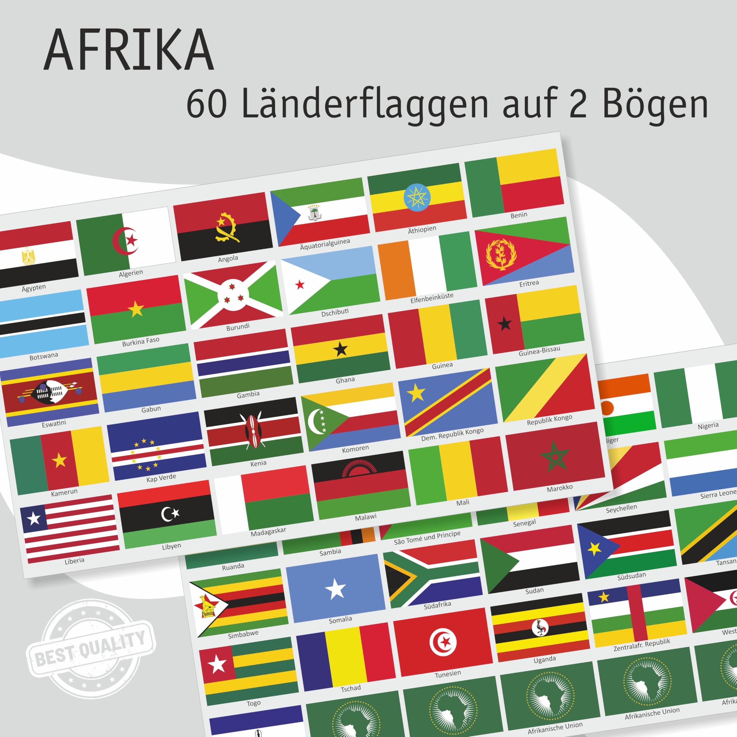 Adesivi bandiere Paesi africani 60 rettangolari impermeabili UV 5x3 cm modellismo valigie decorazione