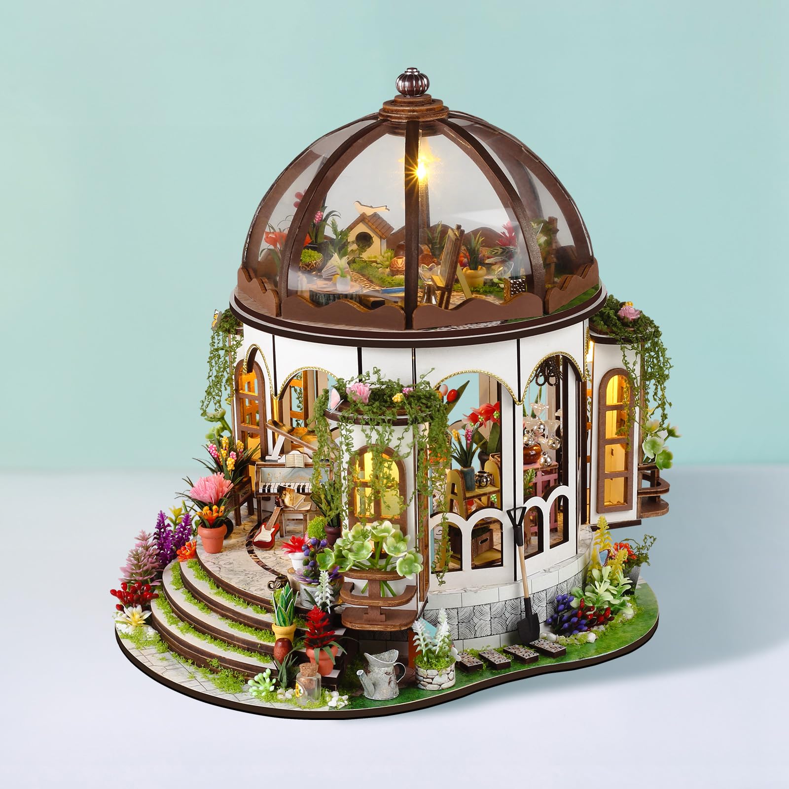 Cuteefun Kit DIY Casa in Miniatura per Adulti da Costruire, Modello di Mini Casa Fai-da-Te con Mobili Copertura e Strumenti, Idea Regali Artigianale Creativi per Il Regalo di Natale(Giardino Cielo)