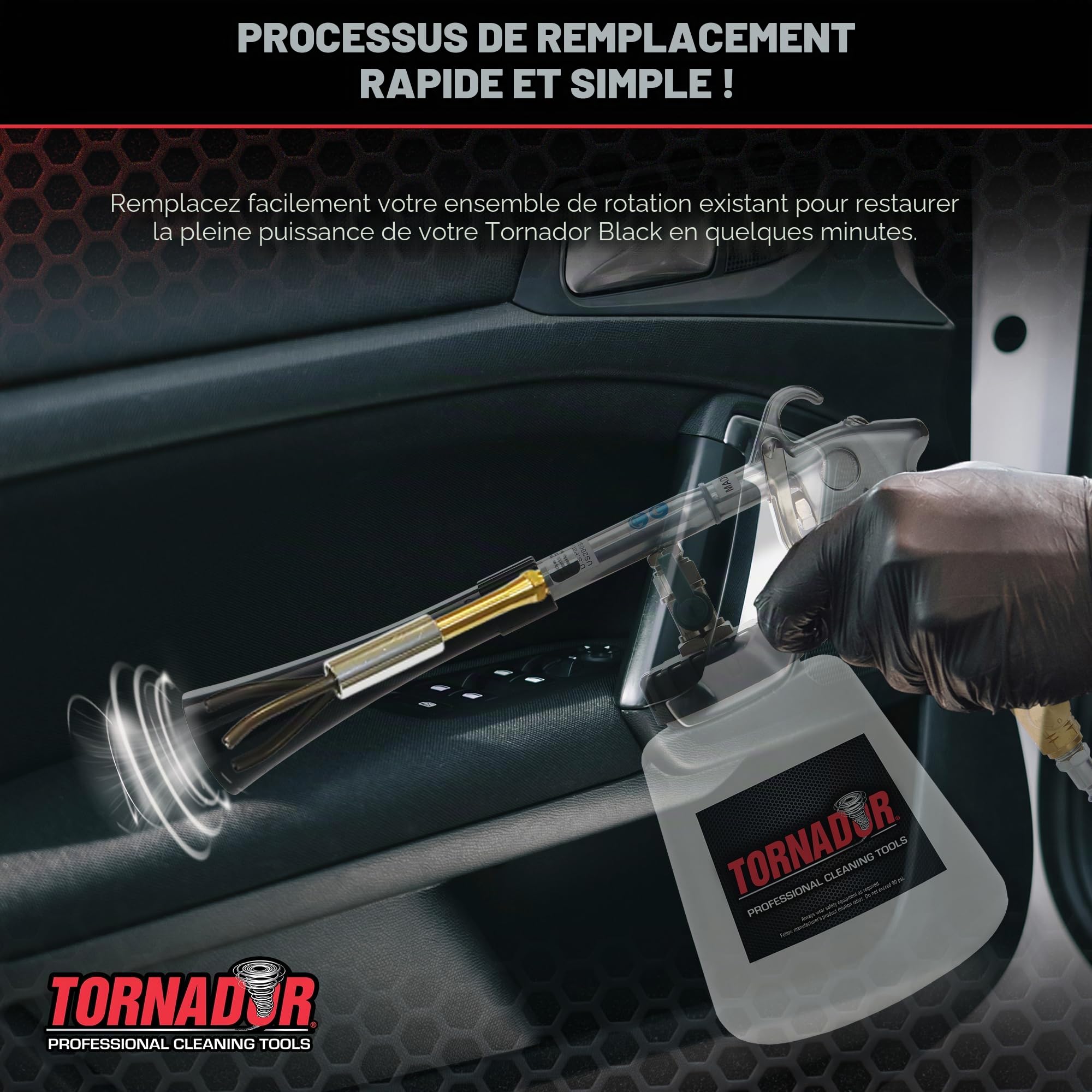Tornador TB-200RS Kit de rotation pour Z-020 Noir | Tube lesté OEM avec tige rotative | Augmente la puissance de nettoyage | Installation rapide | Parfait pour les tissus d'ameublement de voiture, les