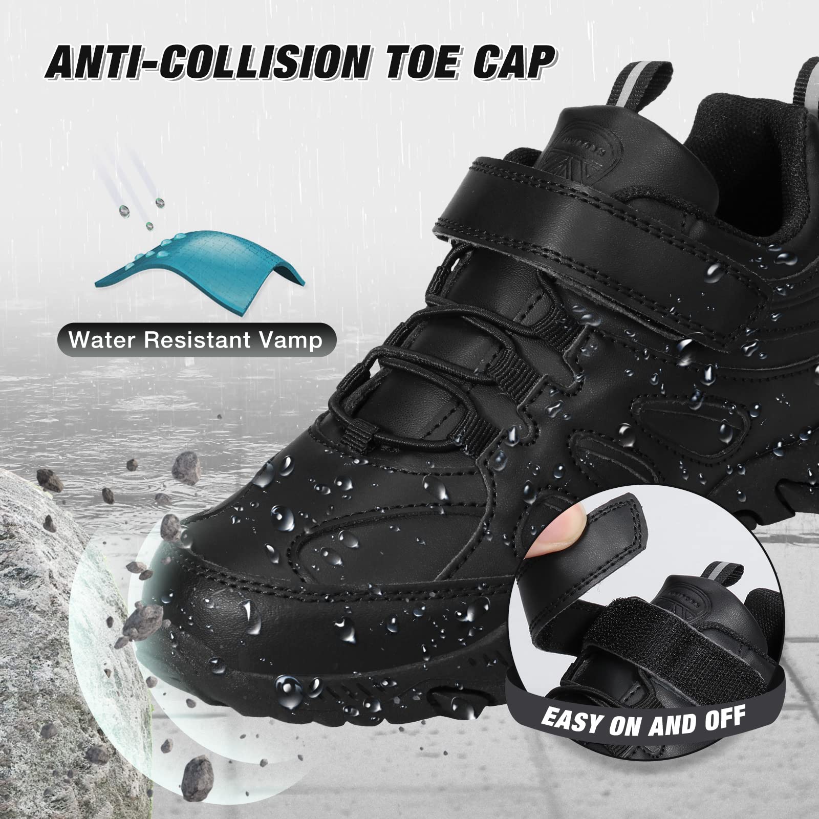 Eggseed Kids Boys Black School Shoes Oxford Uniform Dress Waterproof Slip Resistant Athletic Sneaker,Black Running,6 US Big Kid