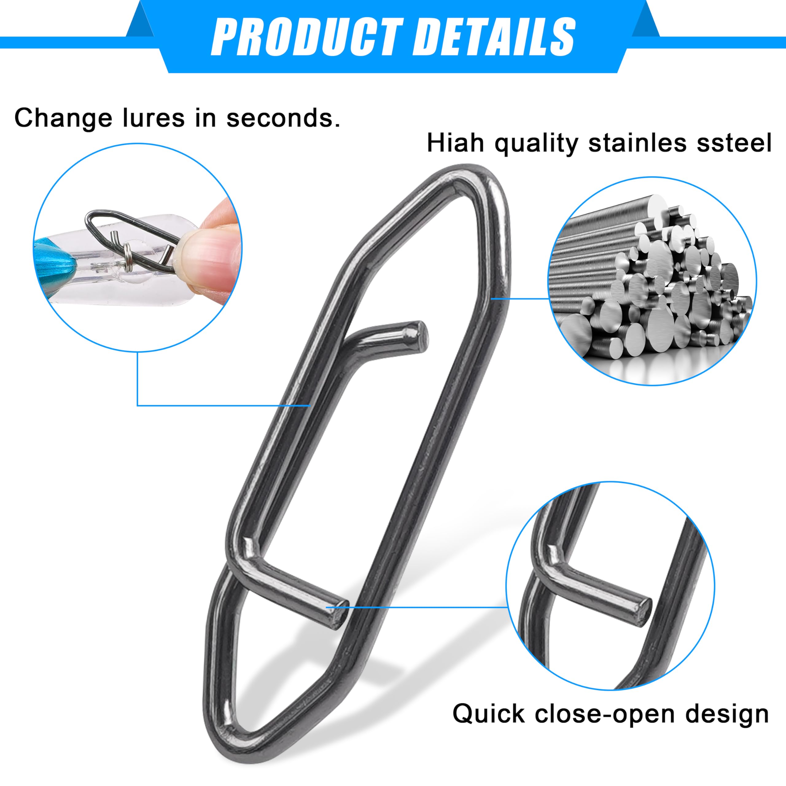 FUSIGO Fishing Snaps Clips Kit, 60pcs Power Speed Clips Stainless Steel Quick Change Clips High Strength Fishing Snaps for Freshwater Saltwater Crankbait Popper Lure Connector Tackle