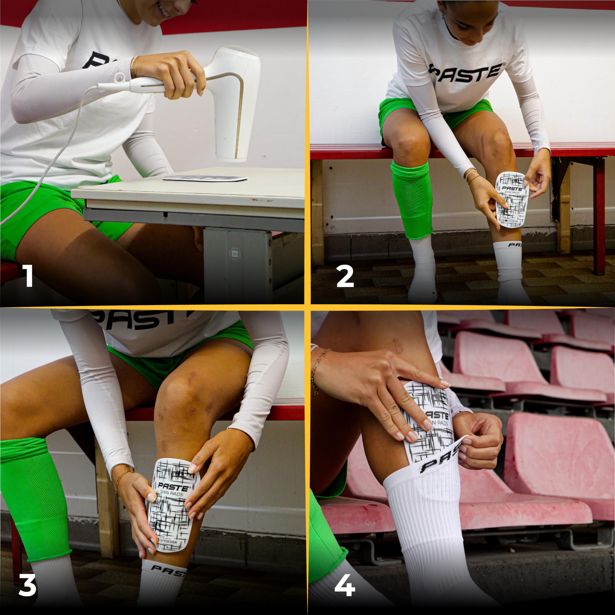 PASTE - Set di 4 calzini da calcio TAPEDESIGN (Classic), parastinchi, parastinchi (rosso) – calzini da calcio con supporto parastinchi e calzettoni da calcio