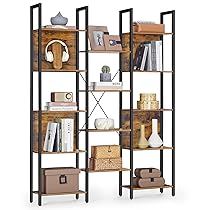 VASAGLE Libreria, Scaffale Portaoggetti, con 14 Ripiani, Struttura in Metallo, Soggiorno Studio Ufficio, Stile Industriale, 24 x 128 x 166 cm, Marrone Vintage e Nero Inchiostro LLS157K01