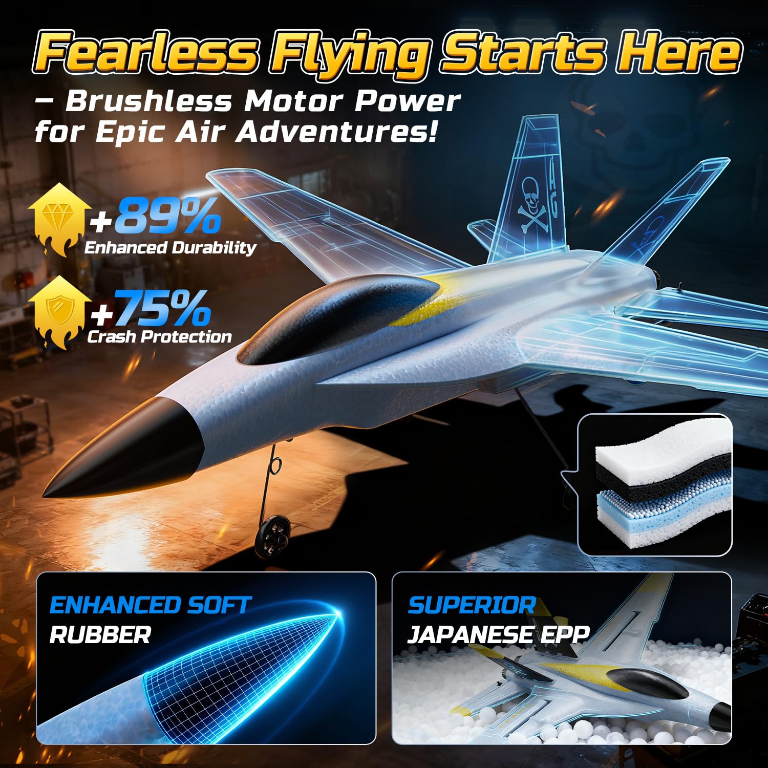 DEERC 4-Kanal Brushless RC Flugzeug, Fortschrittliches Gyroskop, 360° Flip-Kunstflug, Niedriger Batteriestand-Warnung, Ferngesteuertes Flugzeug mit 2 Akkus, Leicht zu Fliegen für Erwachsene und Kinder