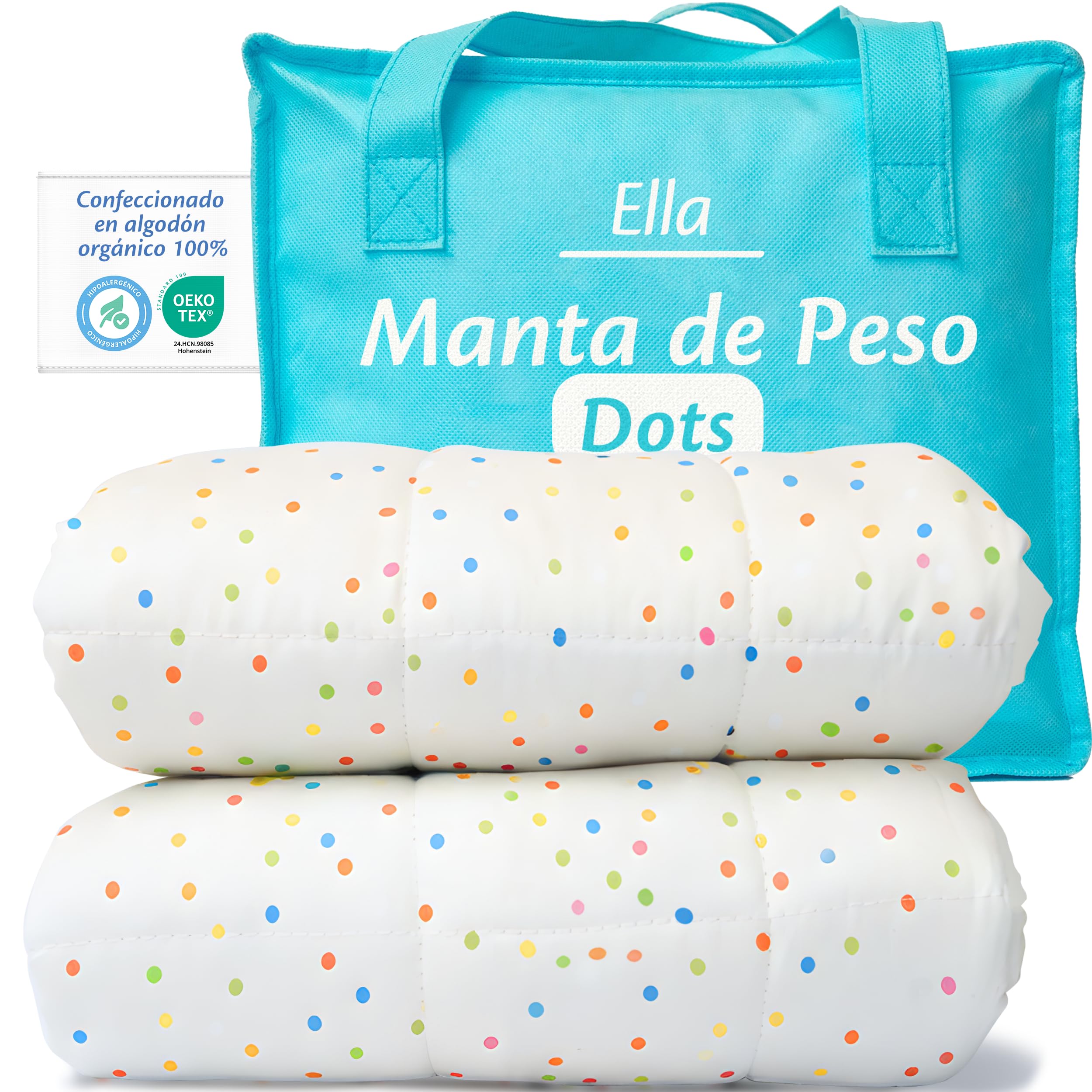 Ella - Manta para niños (3,2 kg, 100 x 150 cm, relajante y calmante, edredón infantil, perlas de cristal hipoalergénicas, capa exterior de algodón suave y refrescante, manta ponderada, 25 – 40 kg, con