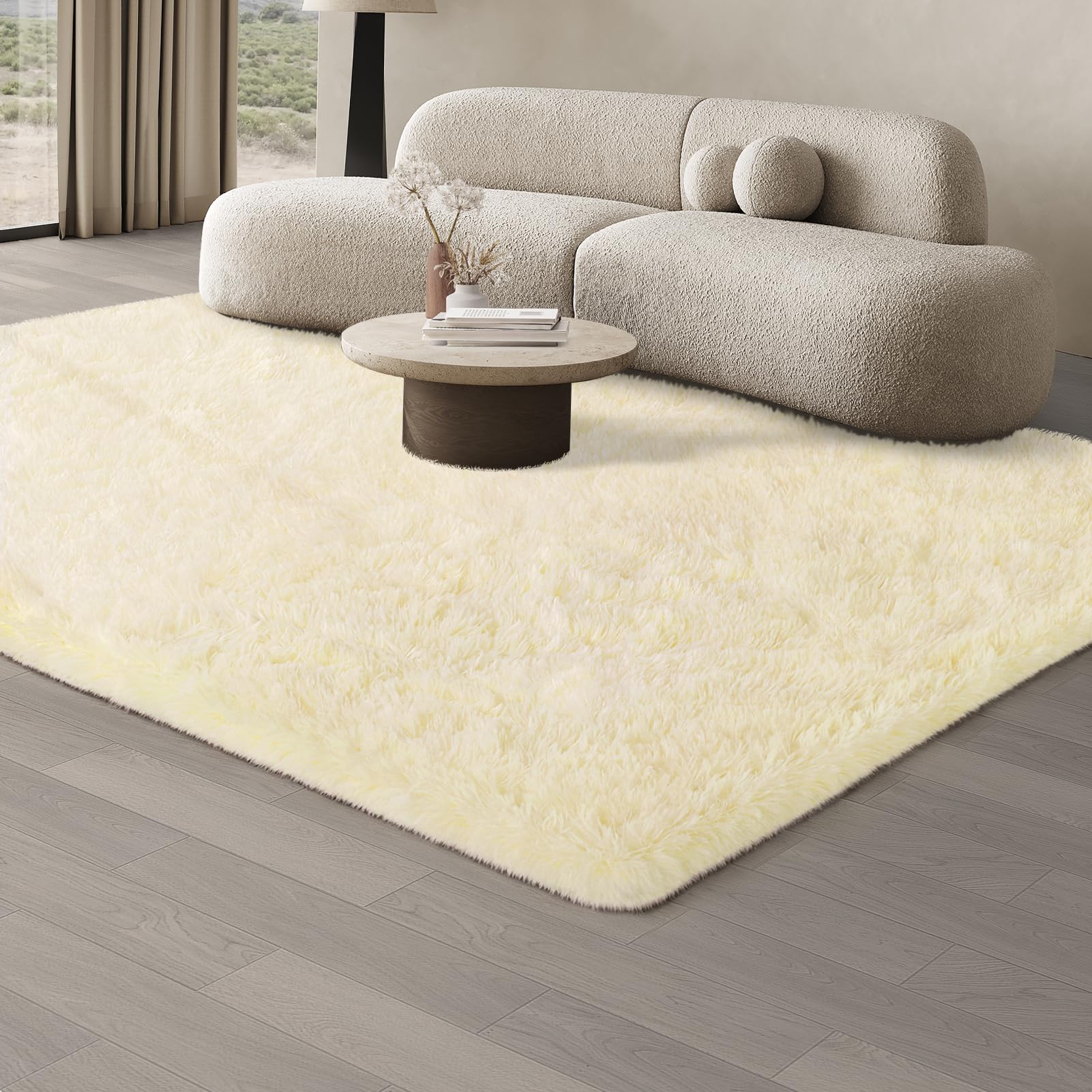 JOJOSEE Rugs Living Room, 140 x 200 cm Beige Area Rug, Anti Slip Soft Fluffy Shaggy Extra Large Floor Carpets Mat for Bedroom, Nursery Bedside (Beige, 140x200cm) โ image 1