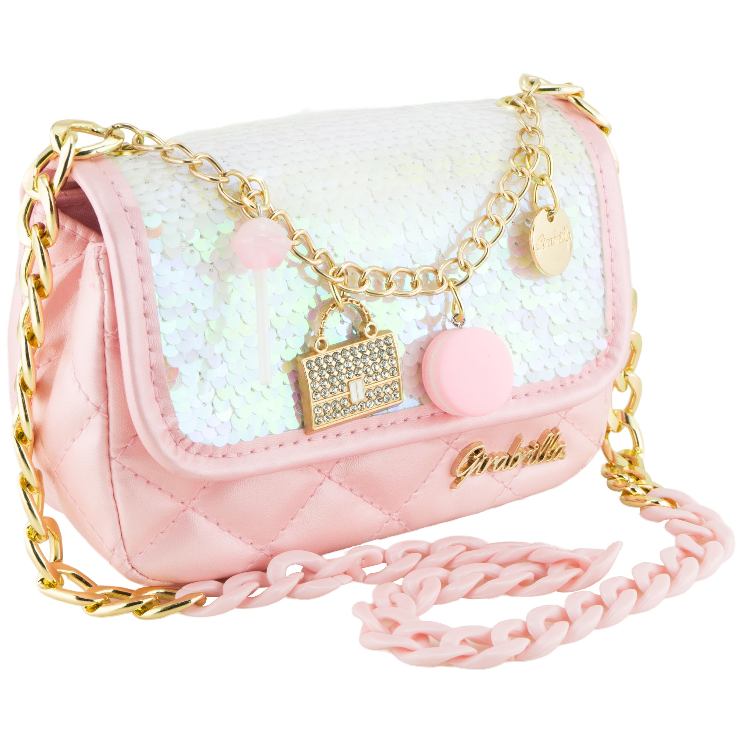 Girabrilla Glamour - Borsetta Sofi Bon Bon con Paillettes Reversibili, Tracolla e Charms