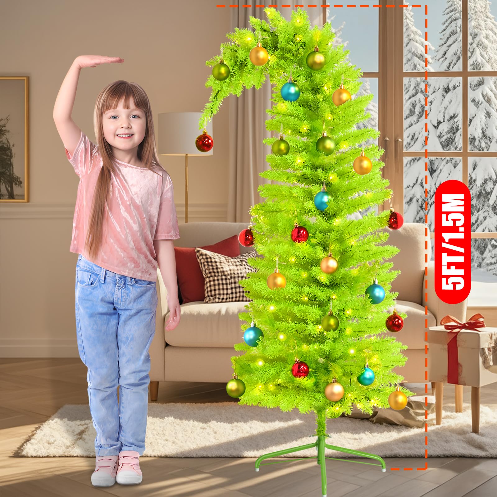 クリスマスツリー ミントグリーン❣️45センチ❣️LUCU❣️ Amazon.com: 5FT Whimsical Christmas Tree Prelit, Artificial Bent
