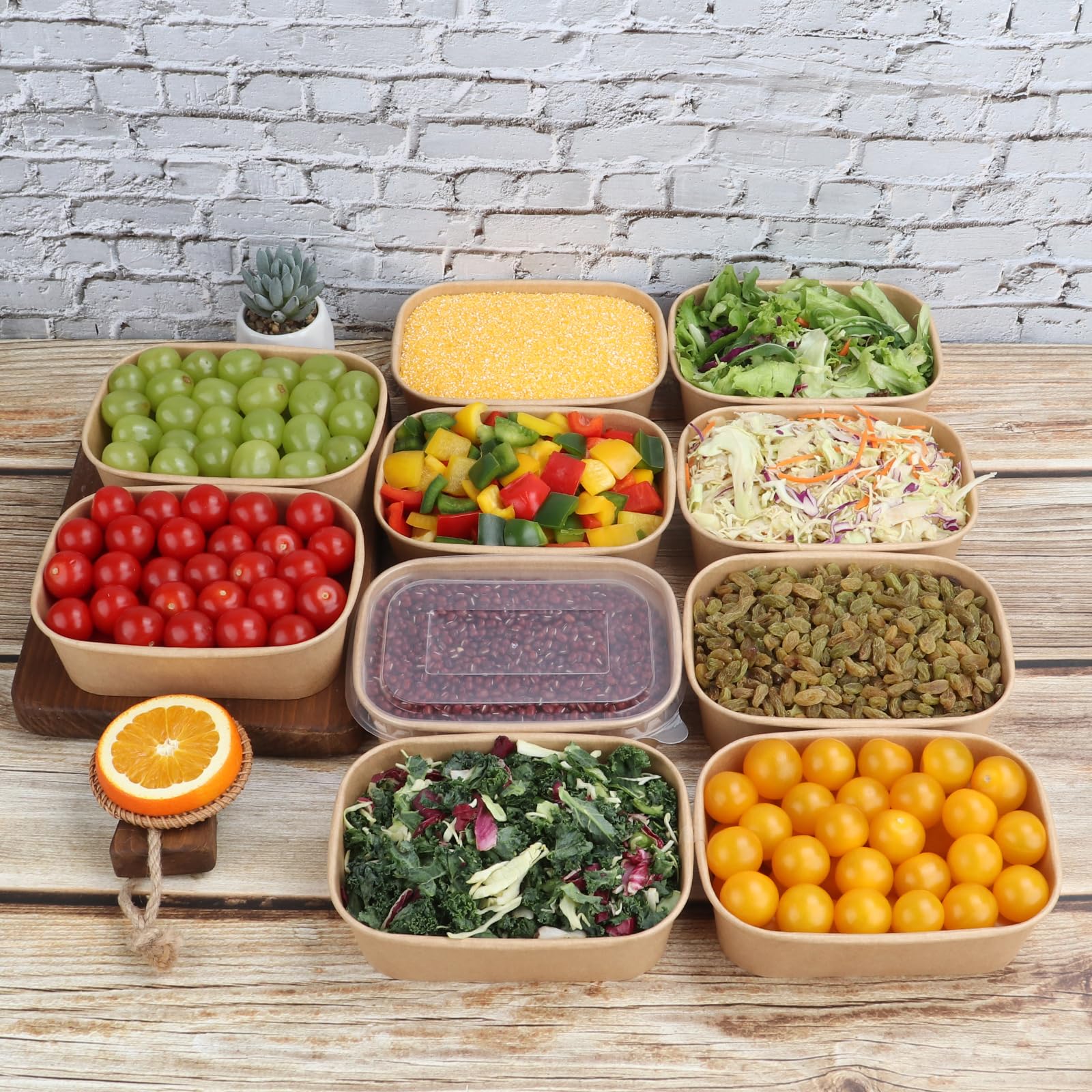 Cuencos desechables de papel kraft de 22 onzas con tapas, recipientes rectangulares para alimentos, cuencos de sopa, suministros de fiesta, cuencos de golosinas, paquete de 50