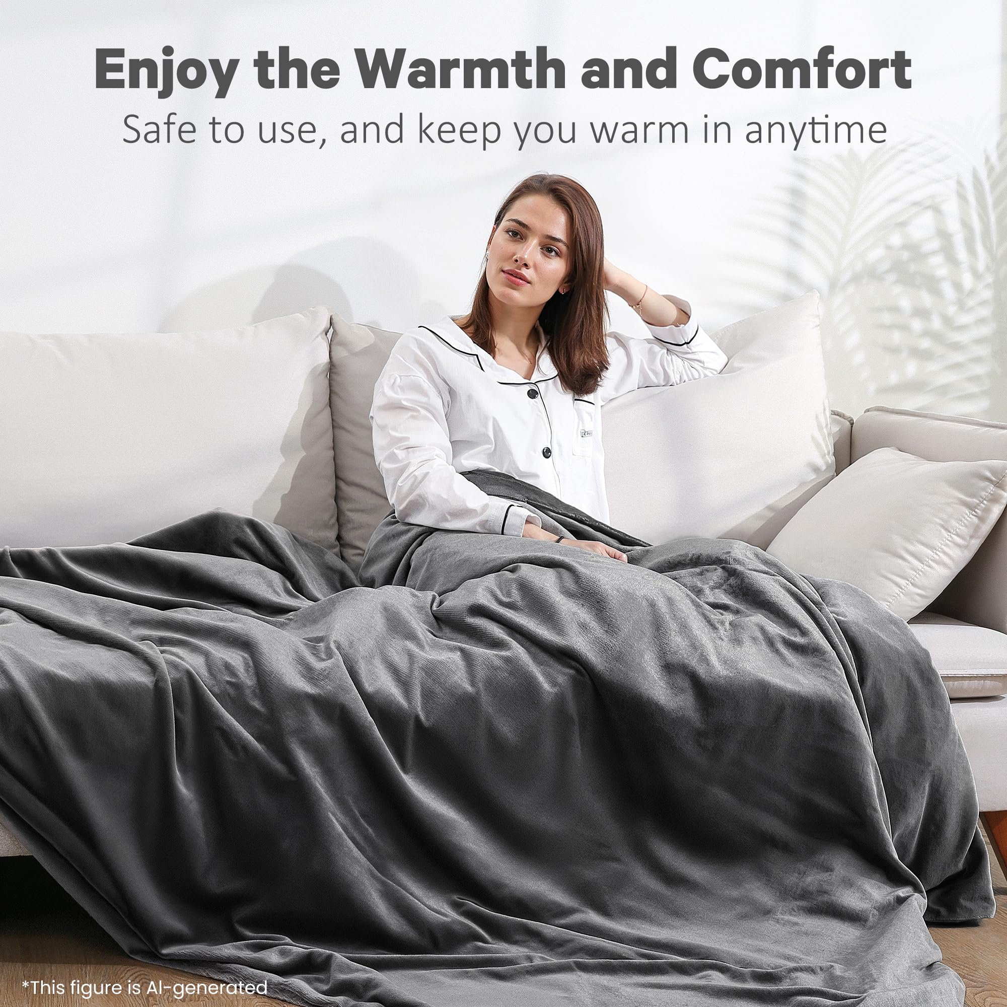 Coperta Elettrica Riscaldata Flanella Grande 150x200cm, Protezione Spegnimento Automatico 10 Ore, Riscaldamento Rapido e Uniforme, Display Digitale e Controllo Intelligente Della Temperatura, Lavabile