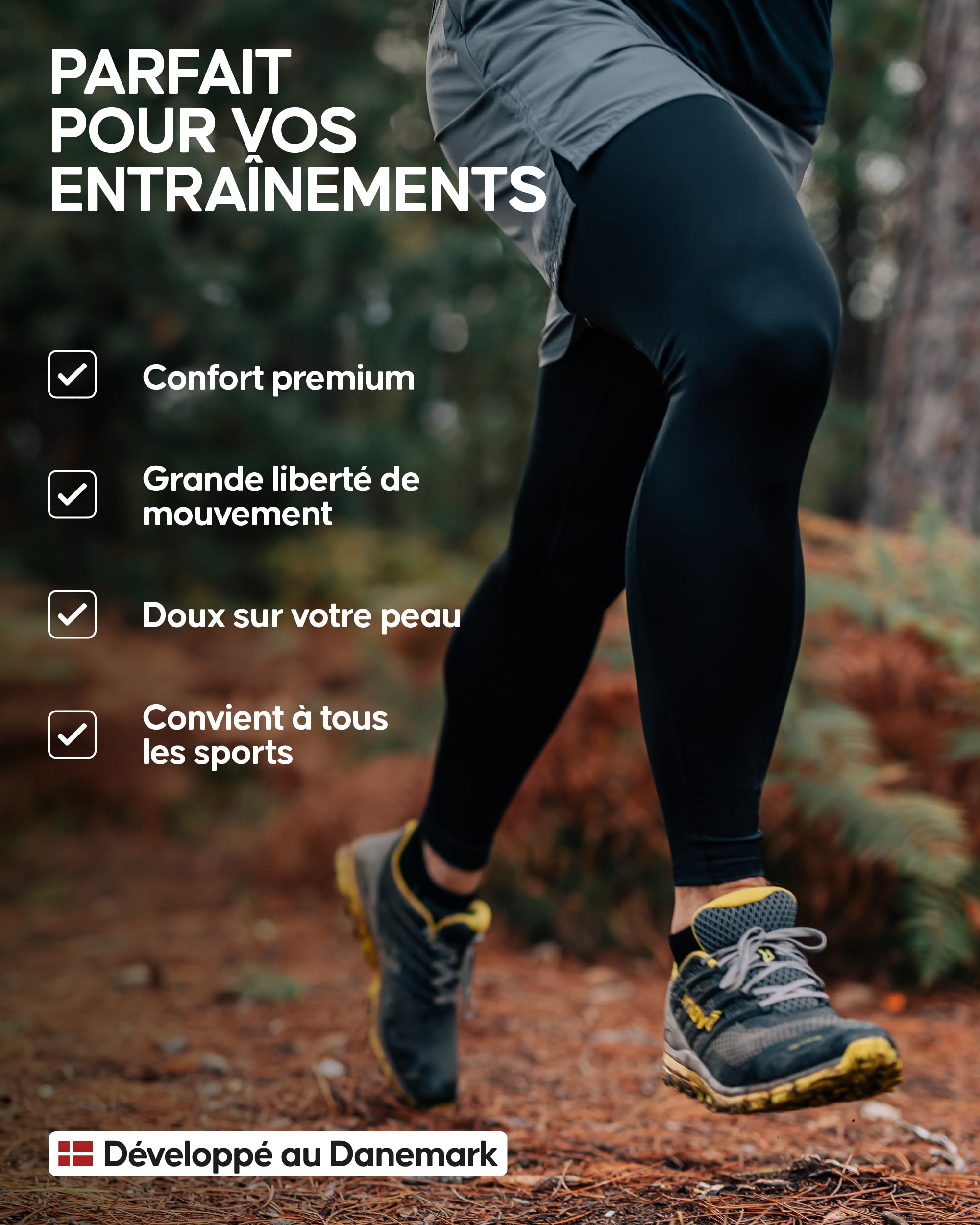 DANISH ENDURANCE Leggings de Compression pour Hommes, Collants de Course à Séchage Rapide et Anti-frottements, pour la Salle de Sport et l'Entraînement, Lot de 2