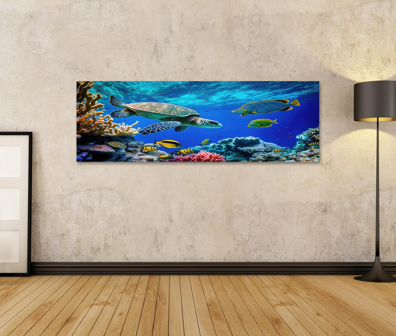 islandburner Bild auf Leinwand Korallenriff Wilde Meeresschildkröte Fische tropisches Ozeanleben exotisches Tier unter Wasser Bilder Wandbilder Poster