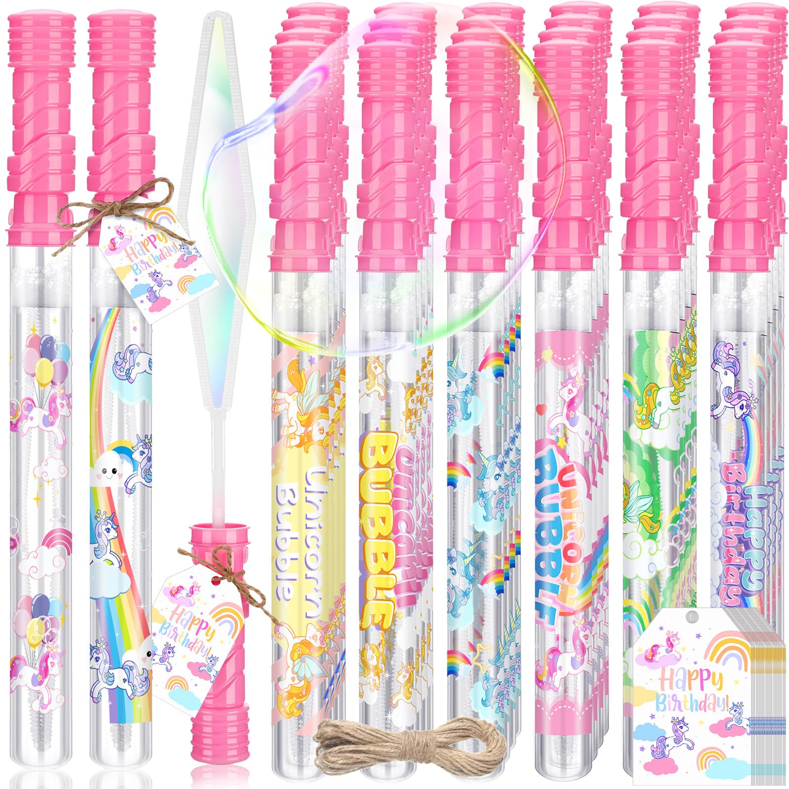 24 Packs Big Unicorn Bubble Wands Bulk Unicorn Birthday Party Favors 14" Giant Bubbles Wands Pink Bubbles Toys for Boys Girls Students Adults Summer Toy Outdoor Indoor Fun Activity