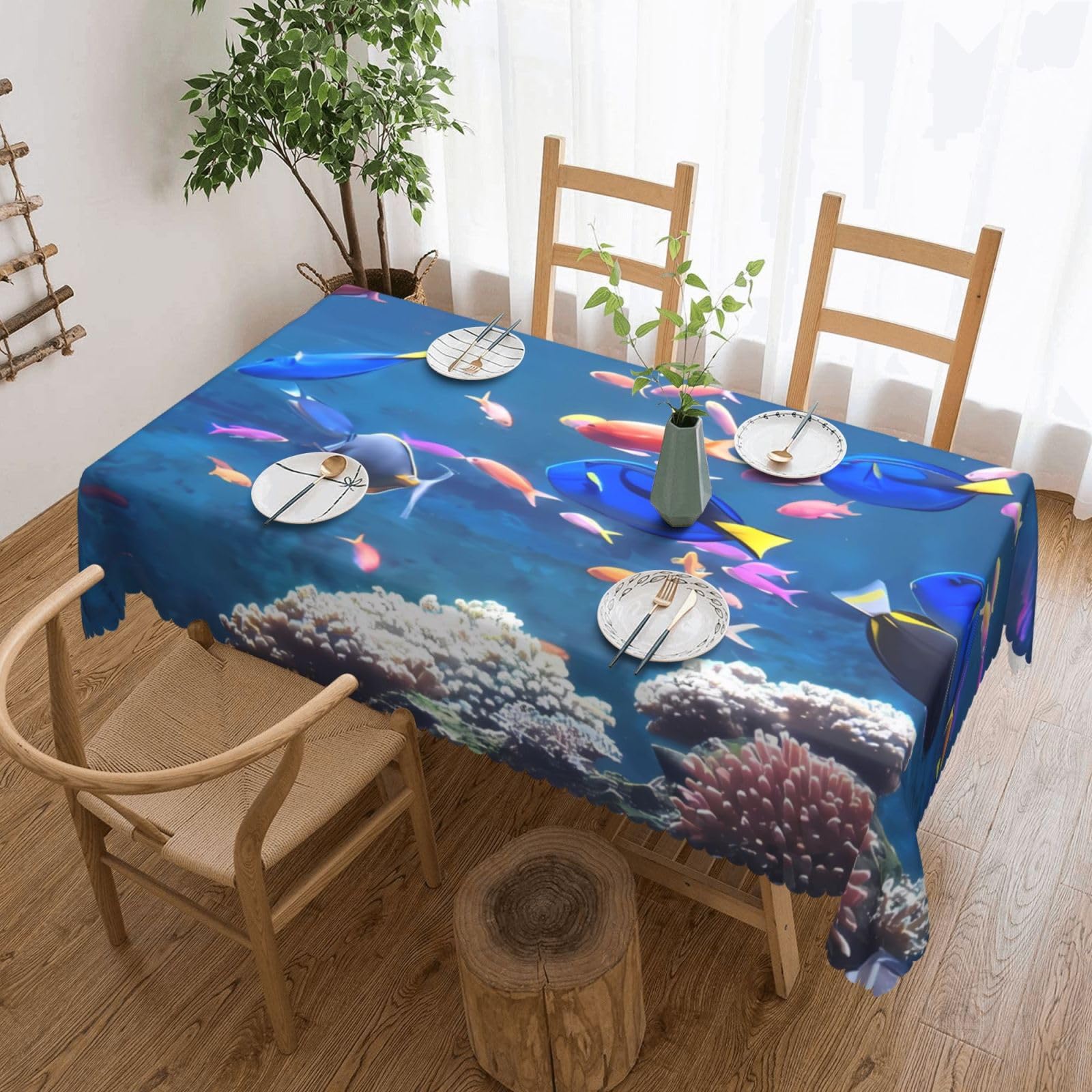 LPLSNWS Fishs Patterned square lace tablecloth, oil-resistant, washable, suitable for home use as a dining table cover.