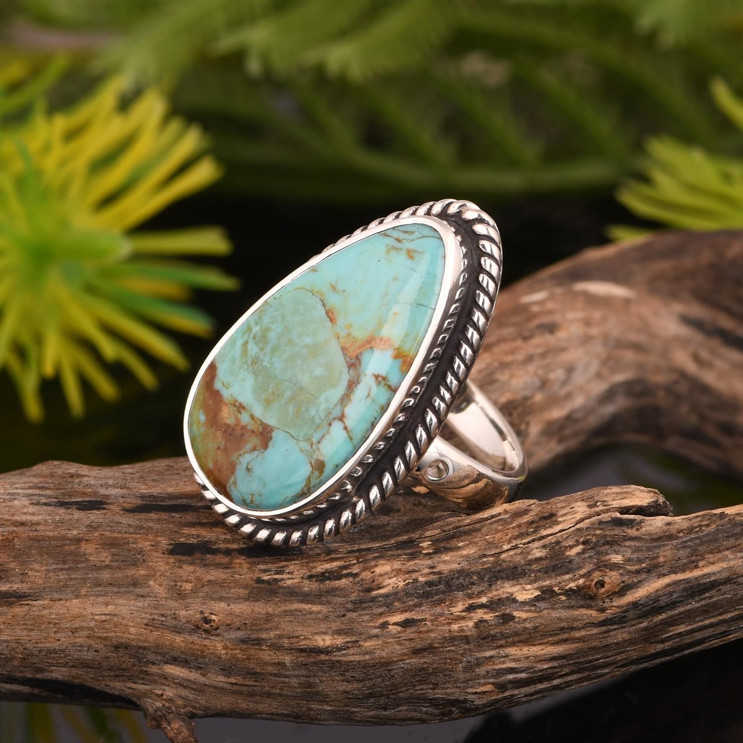 PANOPLY Large Kingman Turquoise Gemstone Sterling Silver Handmade Ring