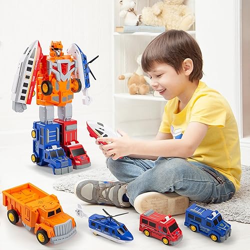 Miniatura 7 de Juguetes de construcción para niños y niñas de 3, 4, 5, 6, 7 años, vehículos de construcción 5 en 1 transforman juguetes robot, figuras de acción