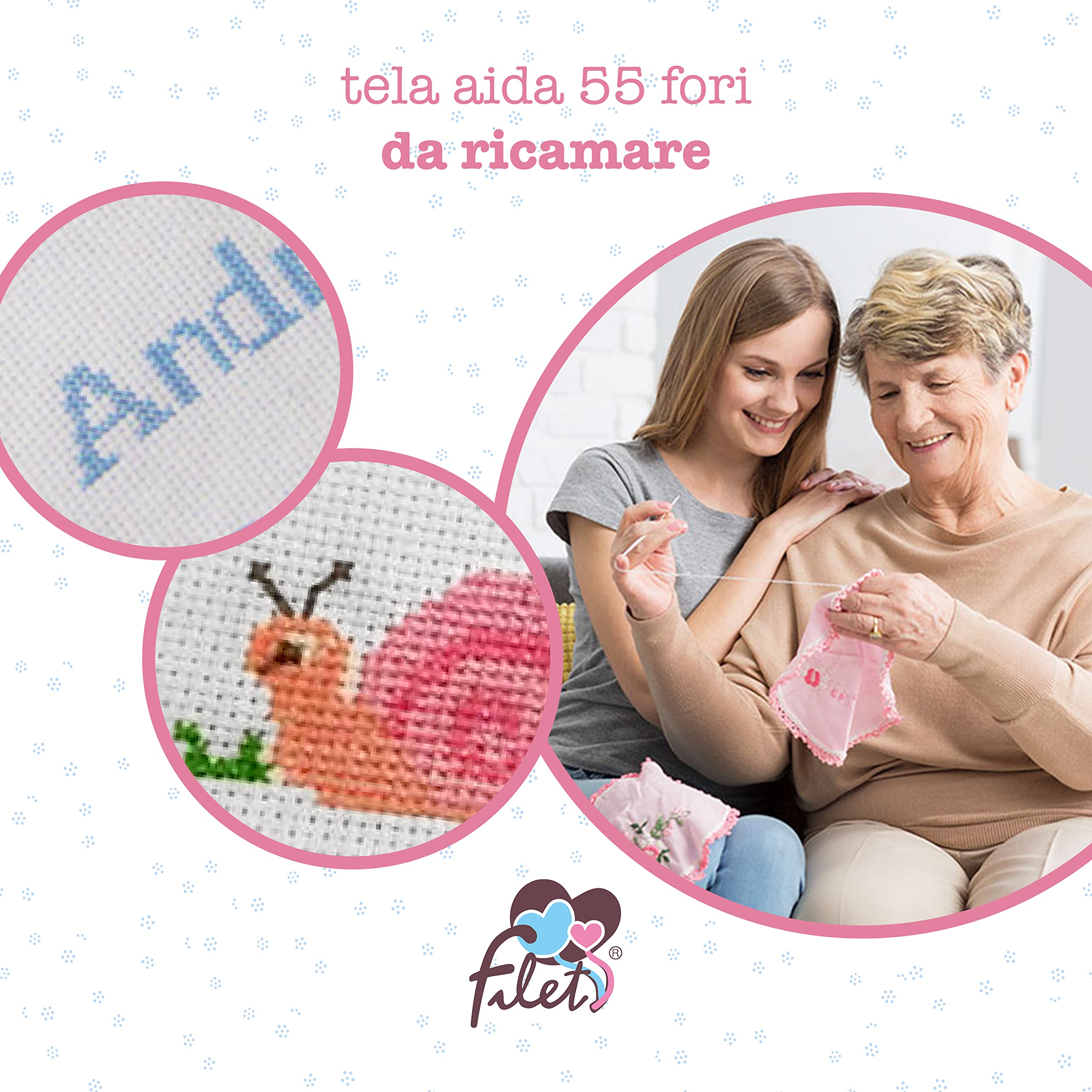 FILET - Trousse de Voyage avec Fermeture à Glissière, Enveloppe avec Poche en Toile Aida à Broder, Organisateur de Produits de Beauté, 100% Made in Italy, Dimensions 24x16x6 cm, Couleur Blanc et Beige