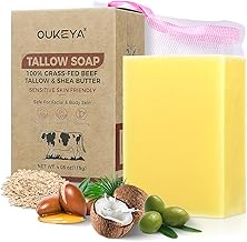 OUKEYA Natural Beef Tallow Soap Bar, Moisturizing, Gentle for Face & Body, Organic Tallow Soap for Dry Skin, Sensitive Skin, Skin Care, Chemical-Free, Cruelty-Free-4.05oz