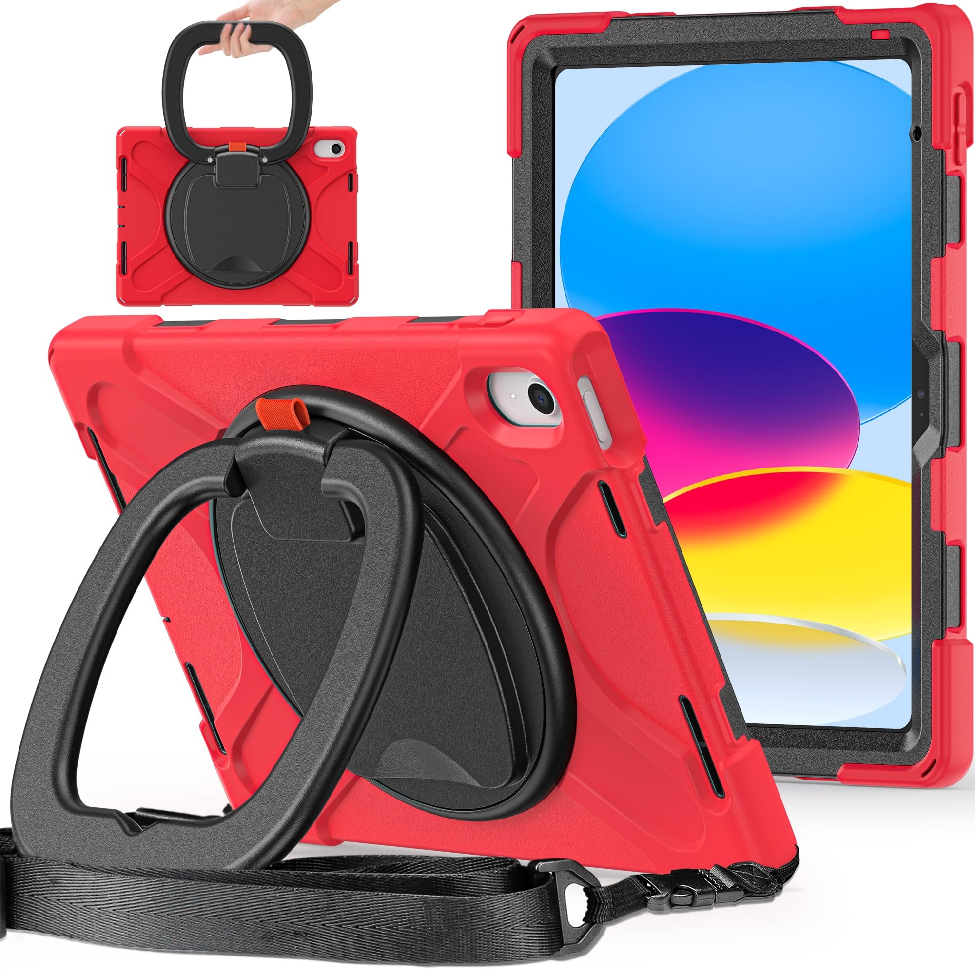 Ochrona tabletu Etui kompatybilne z etui iPad 10. generacji 10,9 cala 2022, odporne na wstrząsy, solidne etui, obrotowa podstawka 360 stopni, pasek na rękę/ramię, wytrzymałe etui na tablet kompatybiln