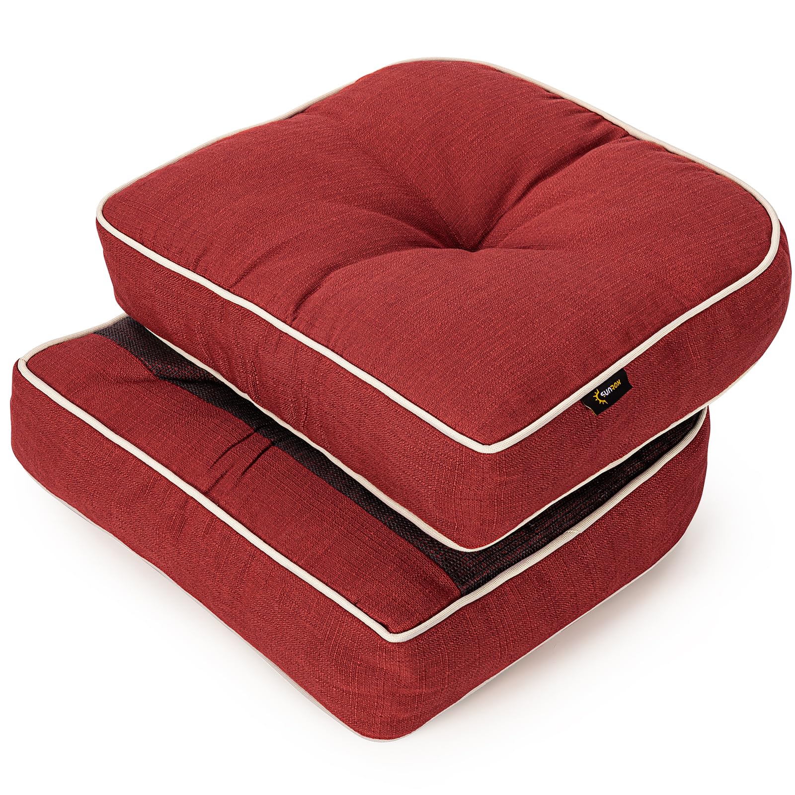 SUNROX LokGrip Non Slip Gel Memory Foam Chair Cushions for Tailbone Pain Relief, Tufted Stain Resistant Thicken Durable Seat Pad Cushion for Kitchen Dining Office 19"x19" Set of 2, Burgundy