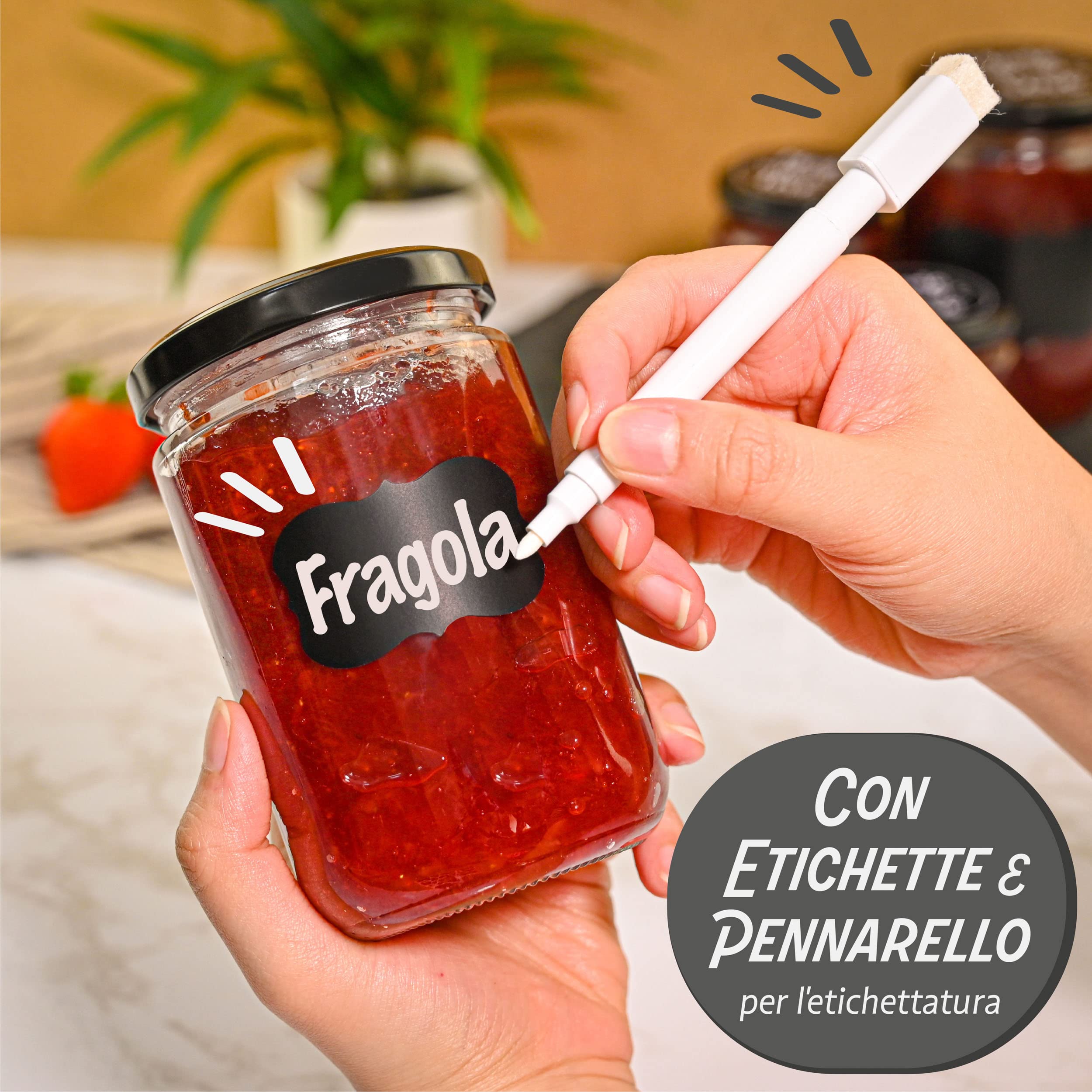 Praknu 12 Barattoli per Conserve 350 ml - Con Etichette e Pennarello - Ermetici - Lavabili in Lavastoviglie - Ideali da Regalare