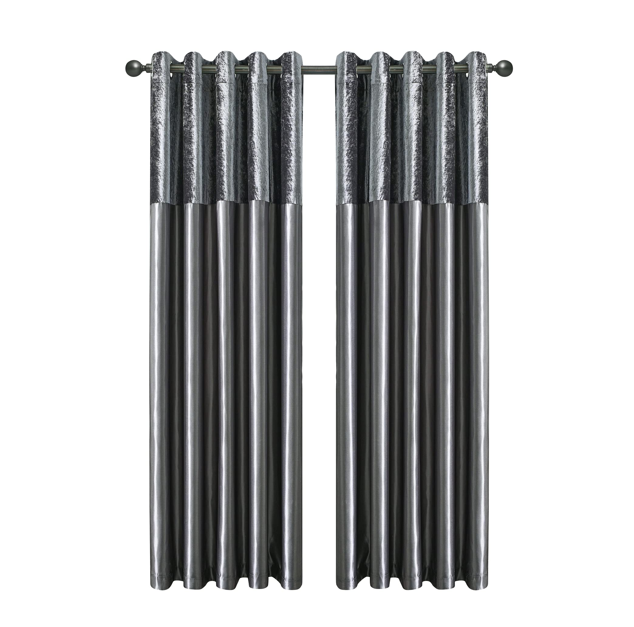 CHARKHAH Crushed Velvet Faux Silk Curtains for Bedroom Living Room Elegant and Silky Blackout Fabric Pair of Fully Lined Door Curtain with Eyelet Rings (Charcoal Grey, 66" Wide x 72" Drop)