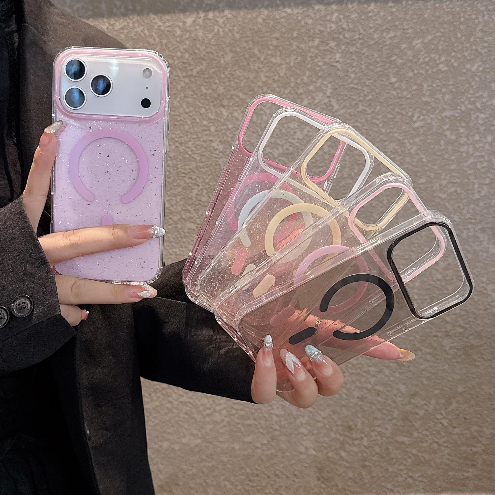 Etui magnetyczne z brokatem do iPhone'a 15 z uchwytem, miękkie, silikonowe, odporne na wstrząsy, z tyłu (do iPhone'a 15/sfmkl-holder-pink)