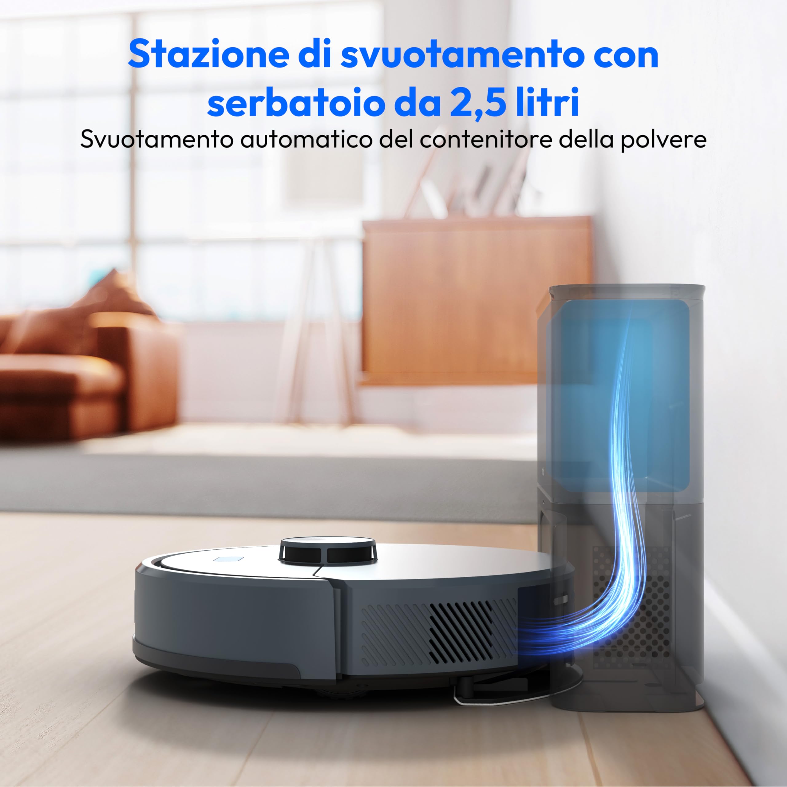 MEDION Robot aspirapolvere con stazione e lavaggio X22 SW+ (navigazione laser, 5.000 Pa, 2-in-1, mappatura precisa, aree no-go, piani multipli, MD 100021) blu