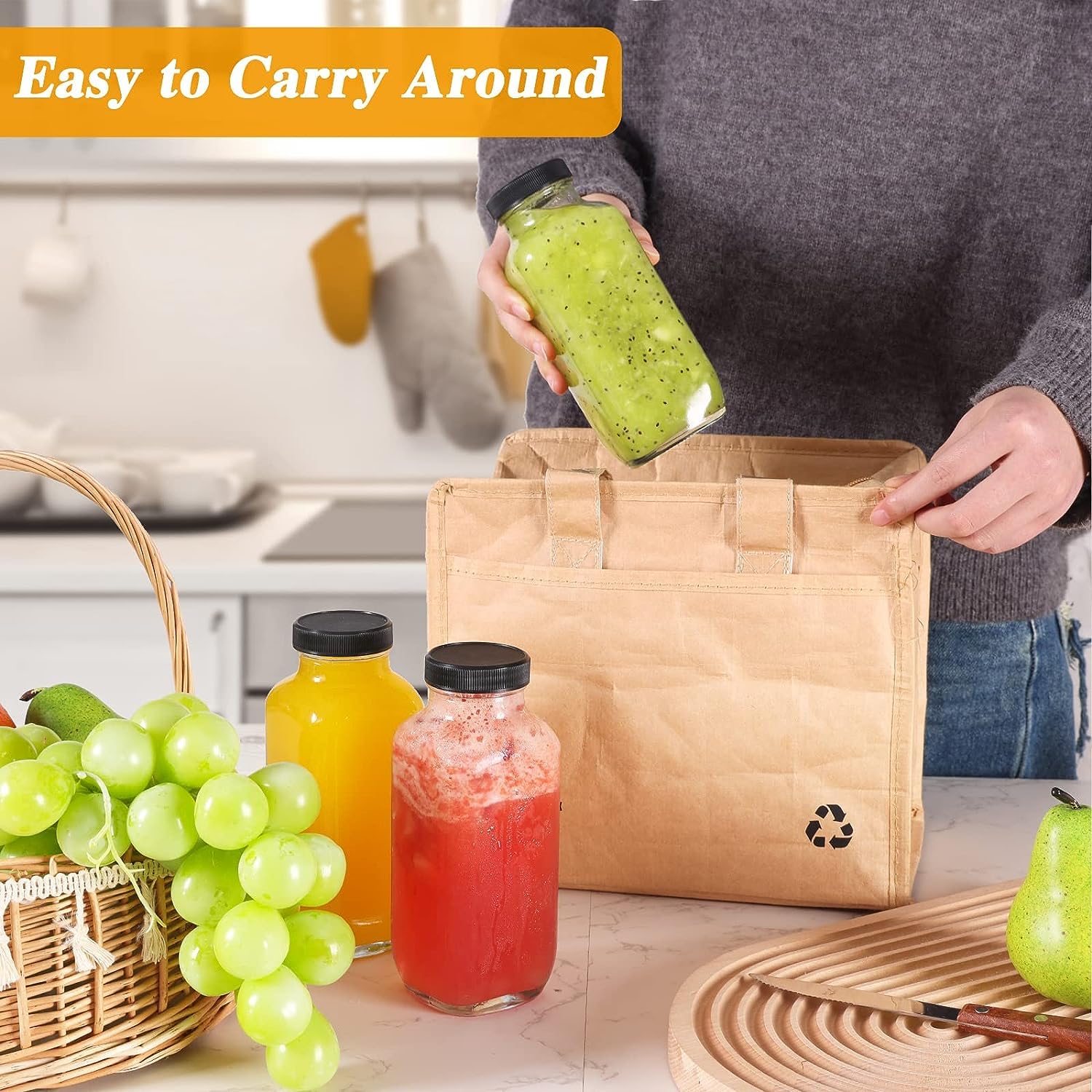 YBCPACK 4 Botellas De Vidrio De 300 Ml Con Tapa De Acero Y Escala – Ideales Para Zumos, Batidos, Café Helado Y Más