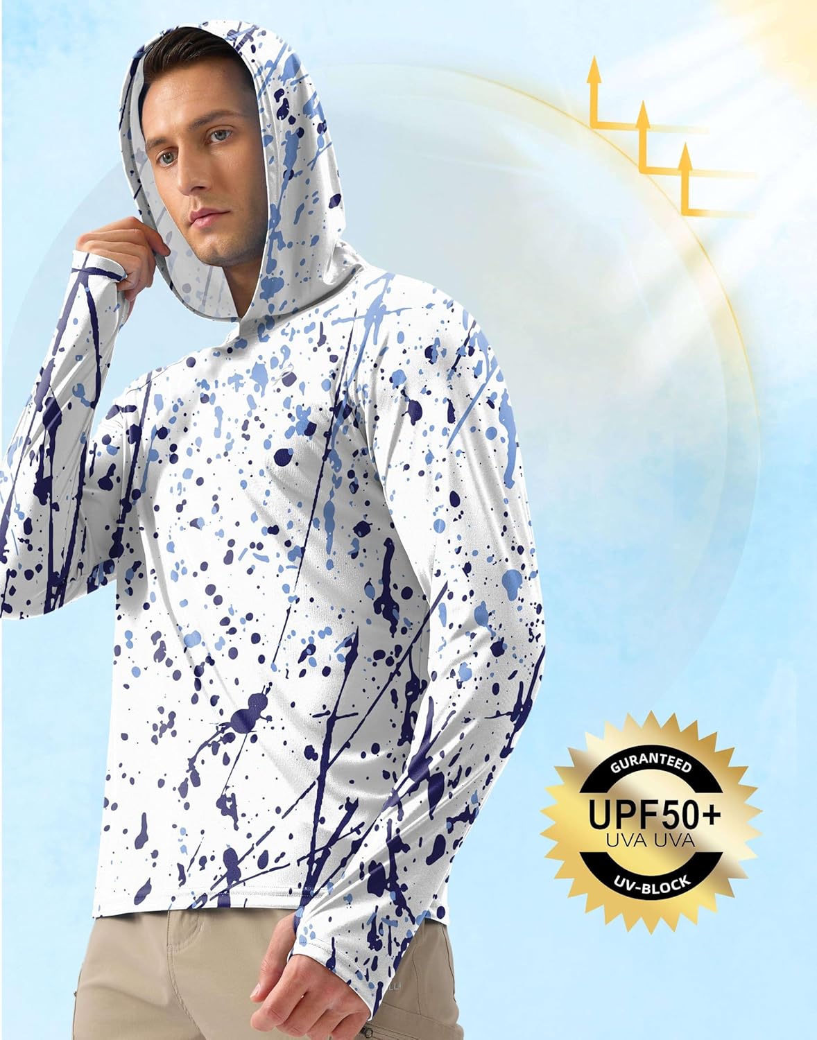 Pudolla Men's Sun Protection Hoodie Shirts UPF 50+ Rash Guard SPF Long Sleeve Fishing Shirt for Men Swim Hiking Boating - Image 4