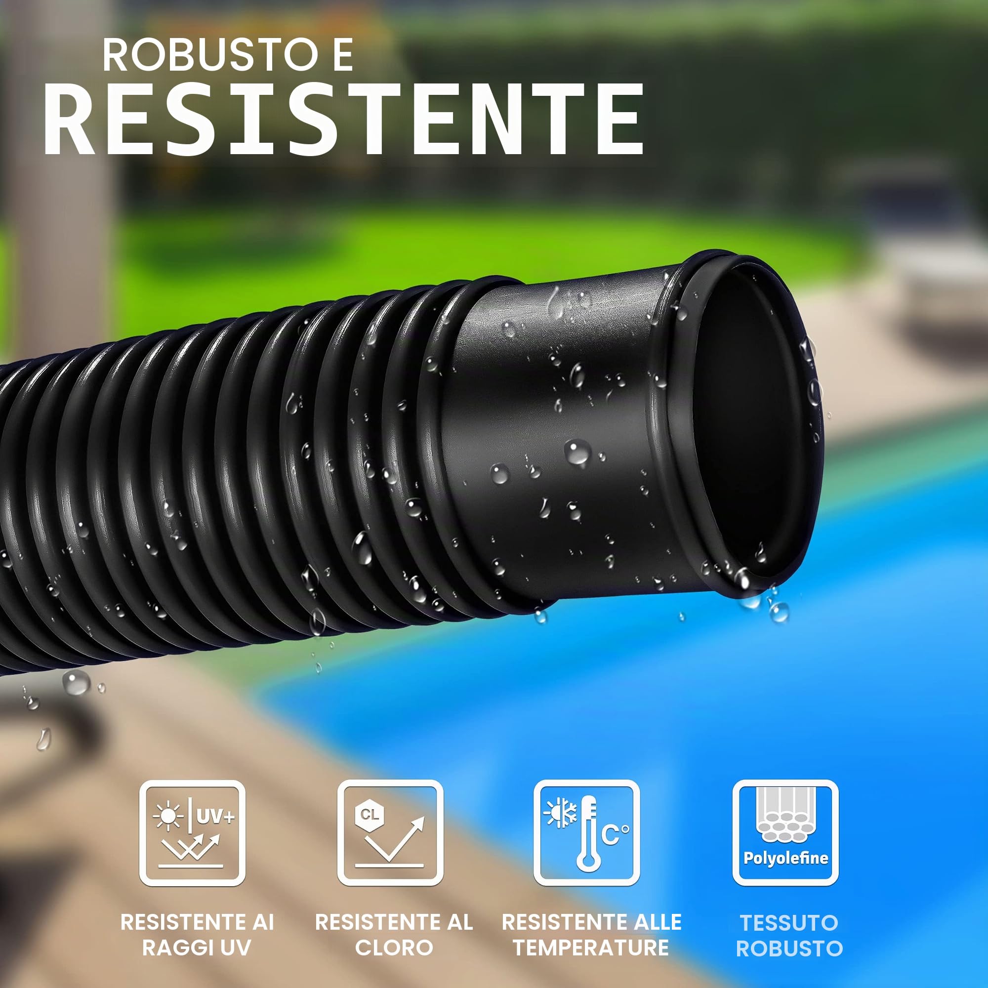 Tillvex Tubo per Piscina e Vasca | Solare, Flessibile, Con Manicotti | Per Pompa e Aspirazione | Nero, 15m / 38mm