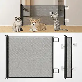 Grade de Proteção para Cachorros e Bebês,Portão Retrátil em Tela de Proteção, Cercado para Escadas, Corredores e Varandas, Fácil Instalação Cercado para Bebê e Pet(Preto-70 * 110)