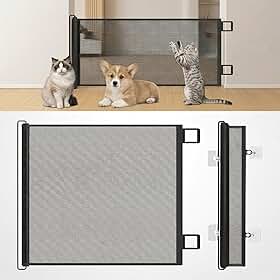 Grade de Proteção para Cachorros e Bebês,Portão Retrátil em Tela de Proteção, Cercado para Escadas, Corredores e Varandas, Fácil Instalação Cercado para Bebê e Pet(Preto-70 * 110)
