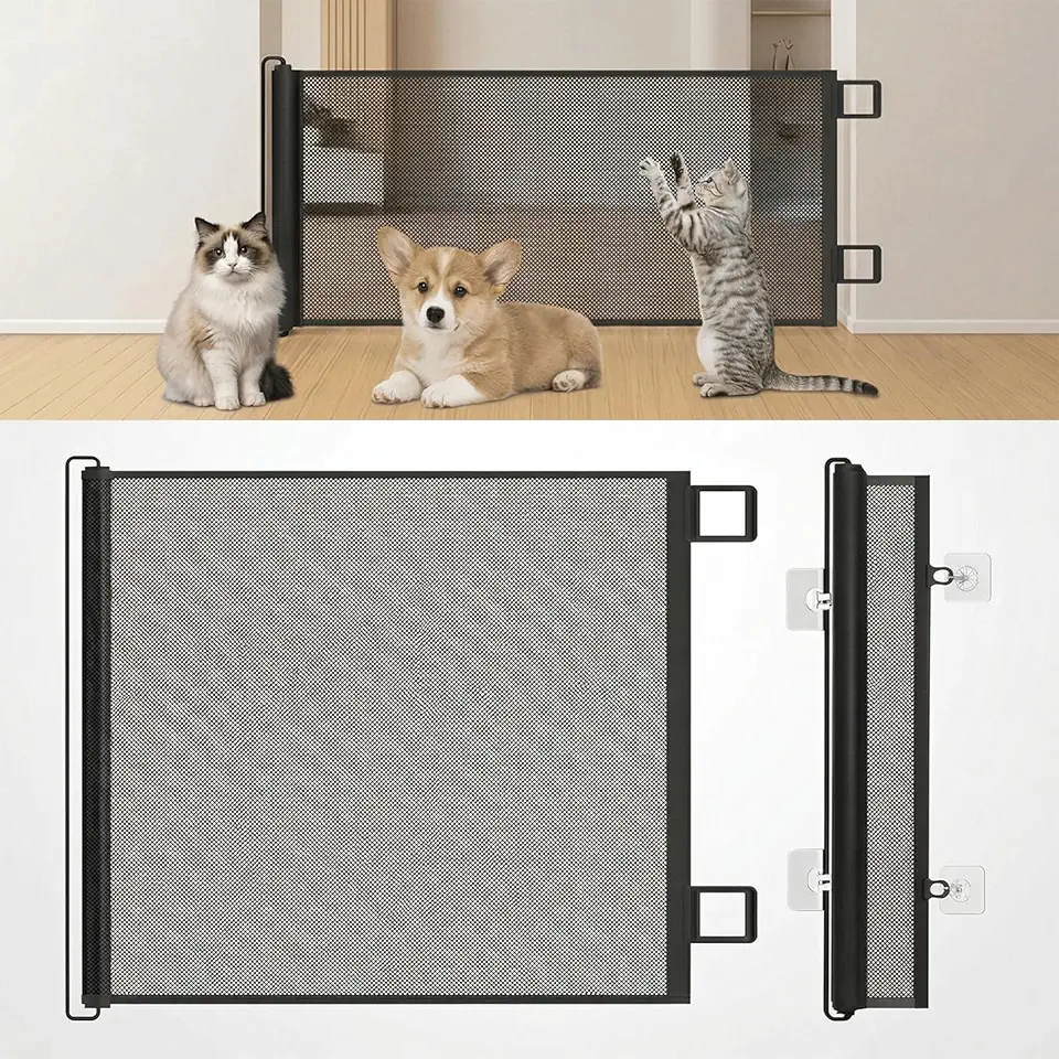 Grade de Proteção para Cachorros e Bebês,Portão Retrátil em Tela de Proteção, Cercado para Escadas, Corredores e Varandas, Fácil Instalação Cercado para Bebê e Pet(Preto-70 * 110)