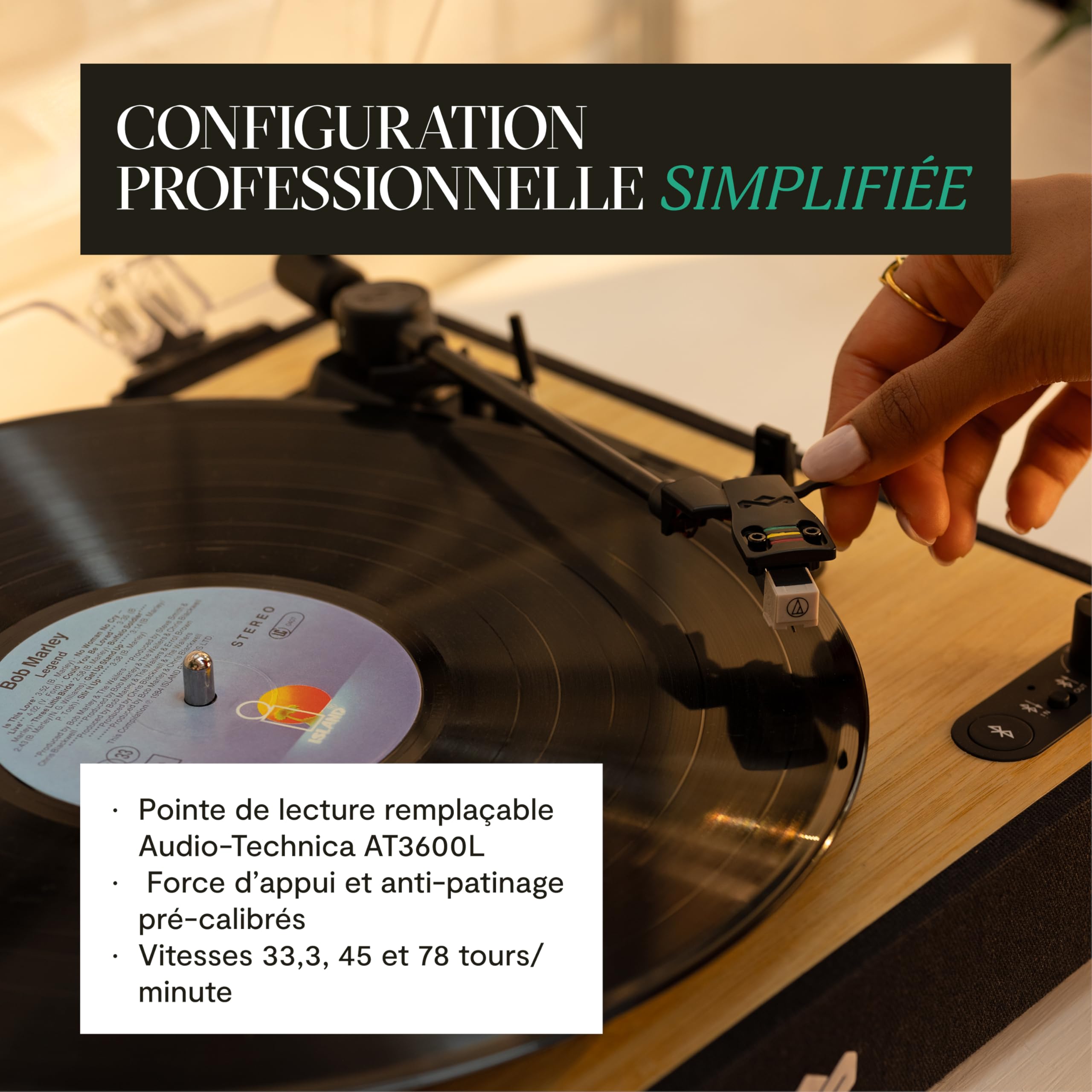 House of Marley Revolution Platine Vinyle Bluetooth avec Enceintes Bibliothèque Filaires – Tourne Disque, Matériaux Recyclés, Lecteur Vinyle avec Couvercle, Installation Facile
