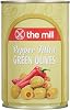 The Mill Pepper Filled Green Olive Tin Pack of 12 - Strained Weight: 100 g - 361-400 pieceskg - Seedless - Pickled - Northern Aegean Region Olives - Rich in Vitamins and Antioxidants