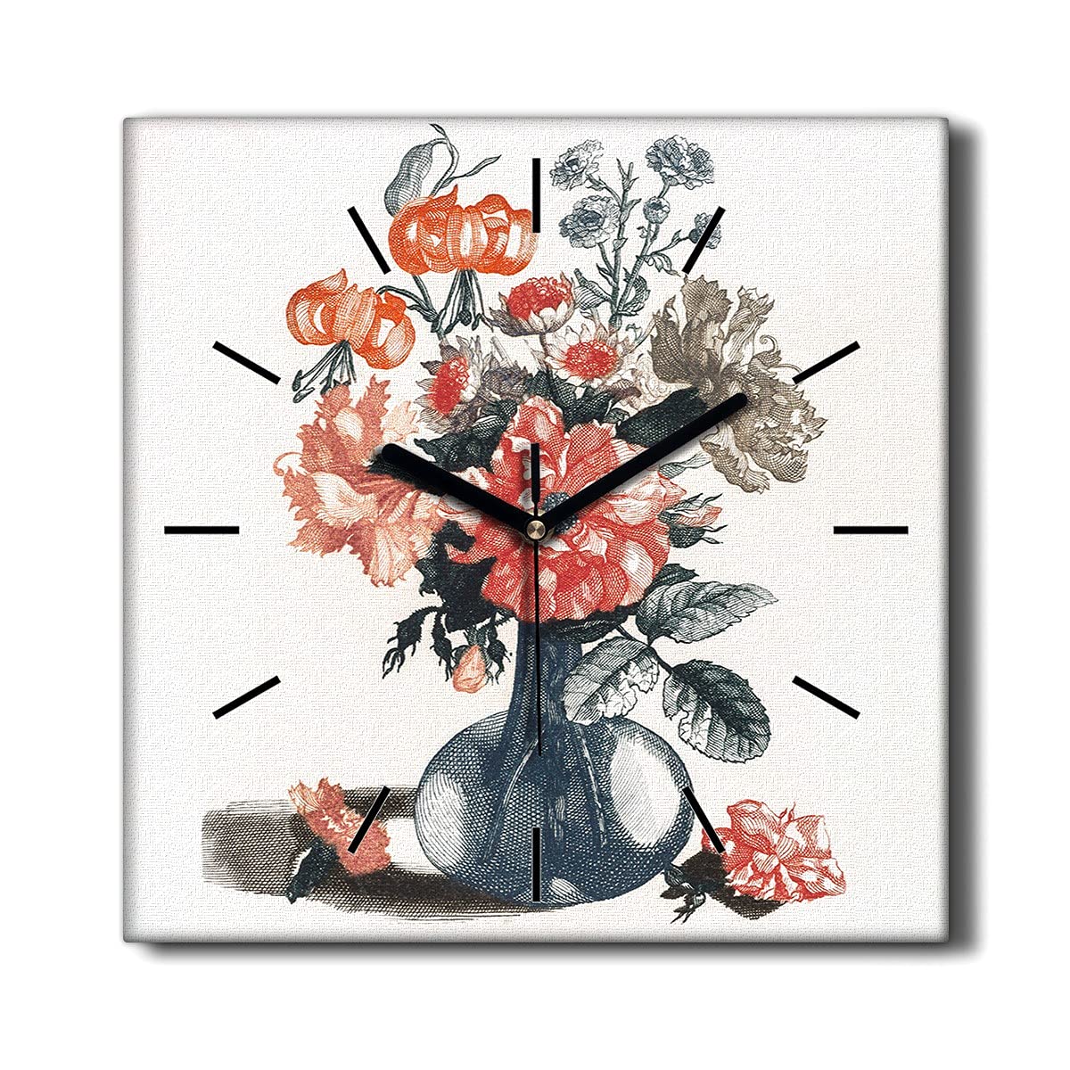 Horloge murale salon decoration toile fleurs 30x30cm montre silencieuse