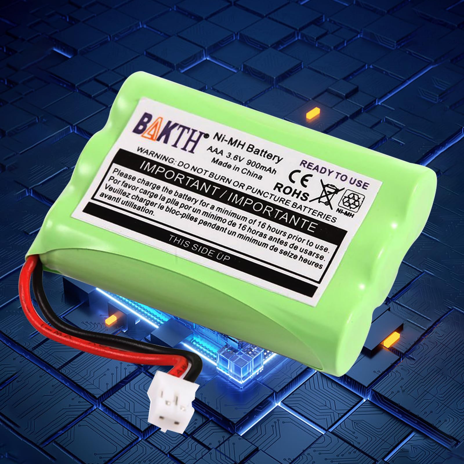 BAKTH Batterie 3.6V 900mAh pour Motorola Moniteurs de Bébé, pour Écoute-bébé Babyphone MBP33 MBP33S MBP33PU MBP36 MBP36S MBP36PU MBP41(Ne Convient Pas à MBP33S MBP36S avec connecteur de Trou Ronds)