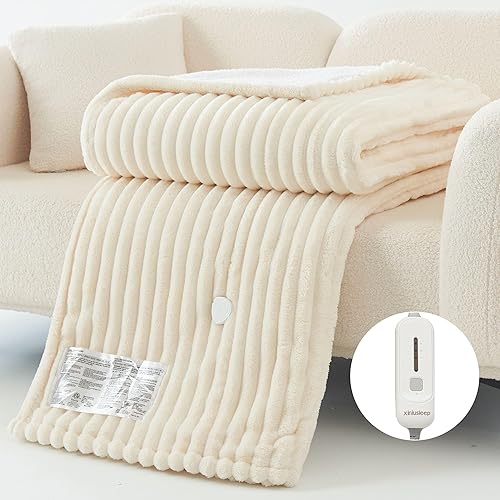 Miniatura 1 de XINIUSLEEP Manta térmica de franela Sherpa eléctrica, manta térmica reversible con 3 niveles de calefacción y apagado automático de 4 horas, manta