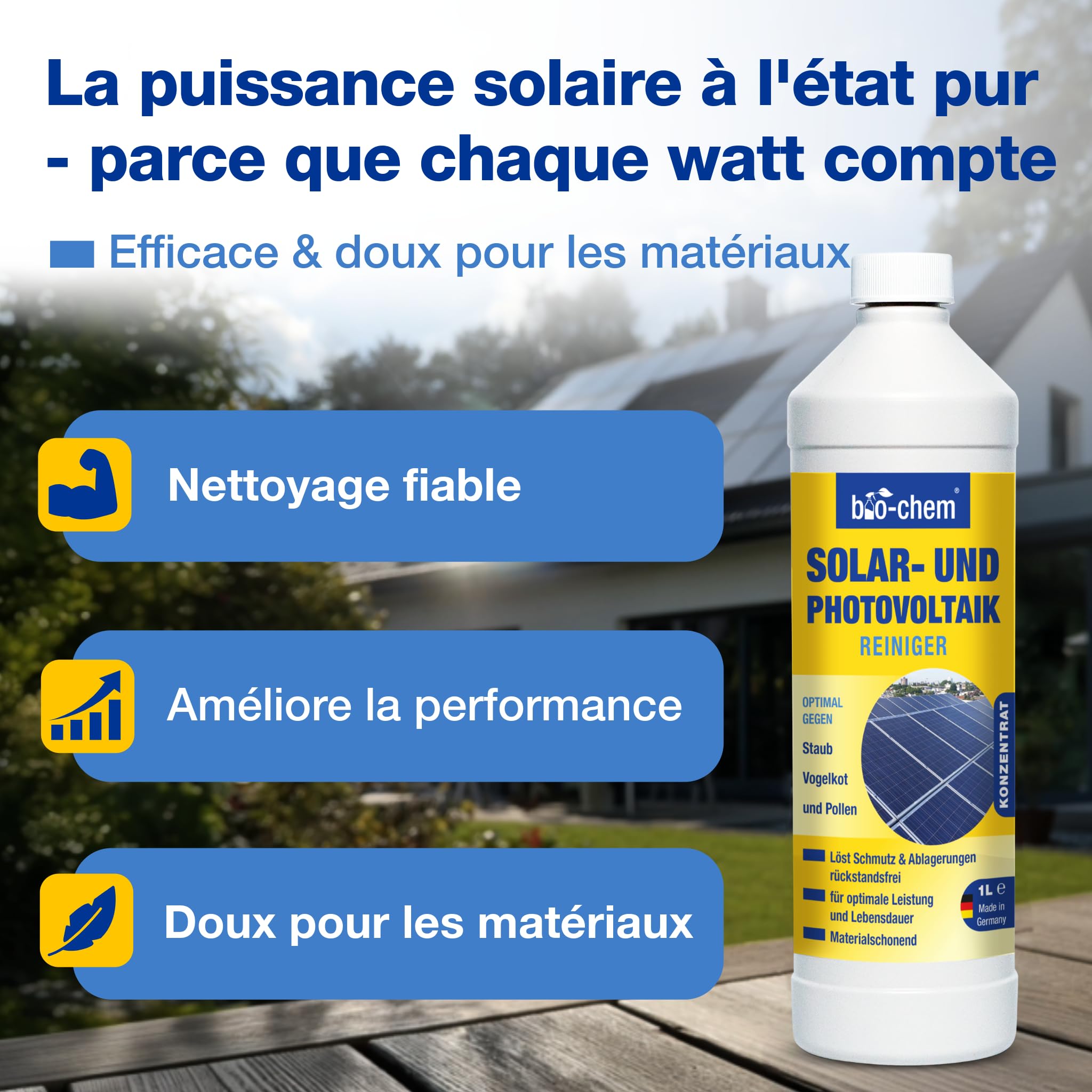 bio-chem Nettoyant solaire et photovoltaïque 3L | Diluable jusqu'à 1:20 - efficace en profondeur et ménageant les matériaux - Made in Germany