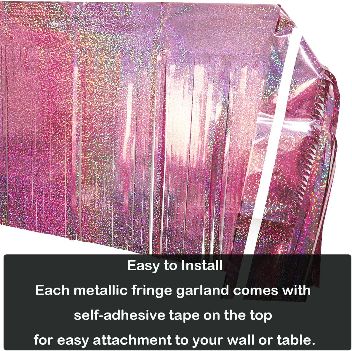 4 Pack Total 40 Feet Foil Fringe Garland Lilac Metallic Wall Hanging Drapes Tassel Skirting Tinsel Streamers for Parade Float Trailer Mardi Gras Party Birthday Wedding (Iridescent Purple) image 2