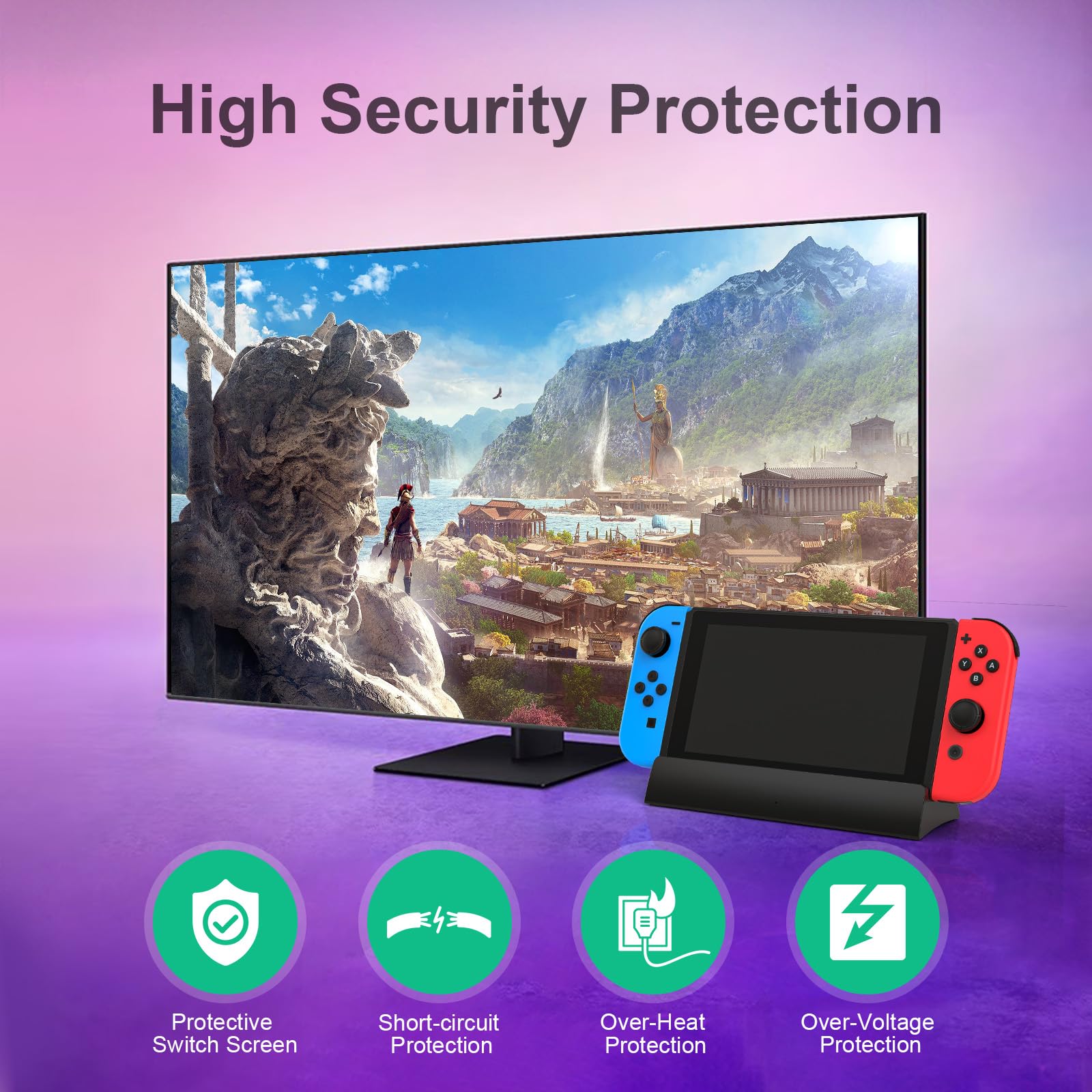 Docking station TV per interruttore, ricambio per dock ufficiale, supporta uscita HDMI 4K con cavo HDMI e caricabatterie USB-C 15V/2.6A