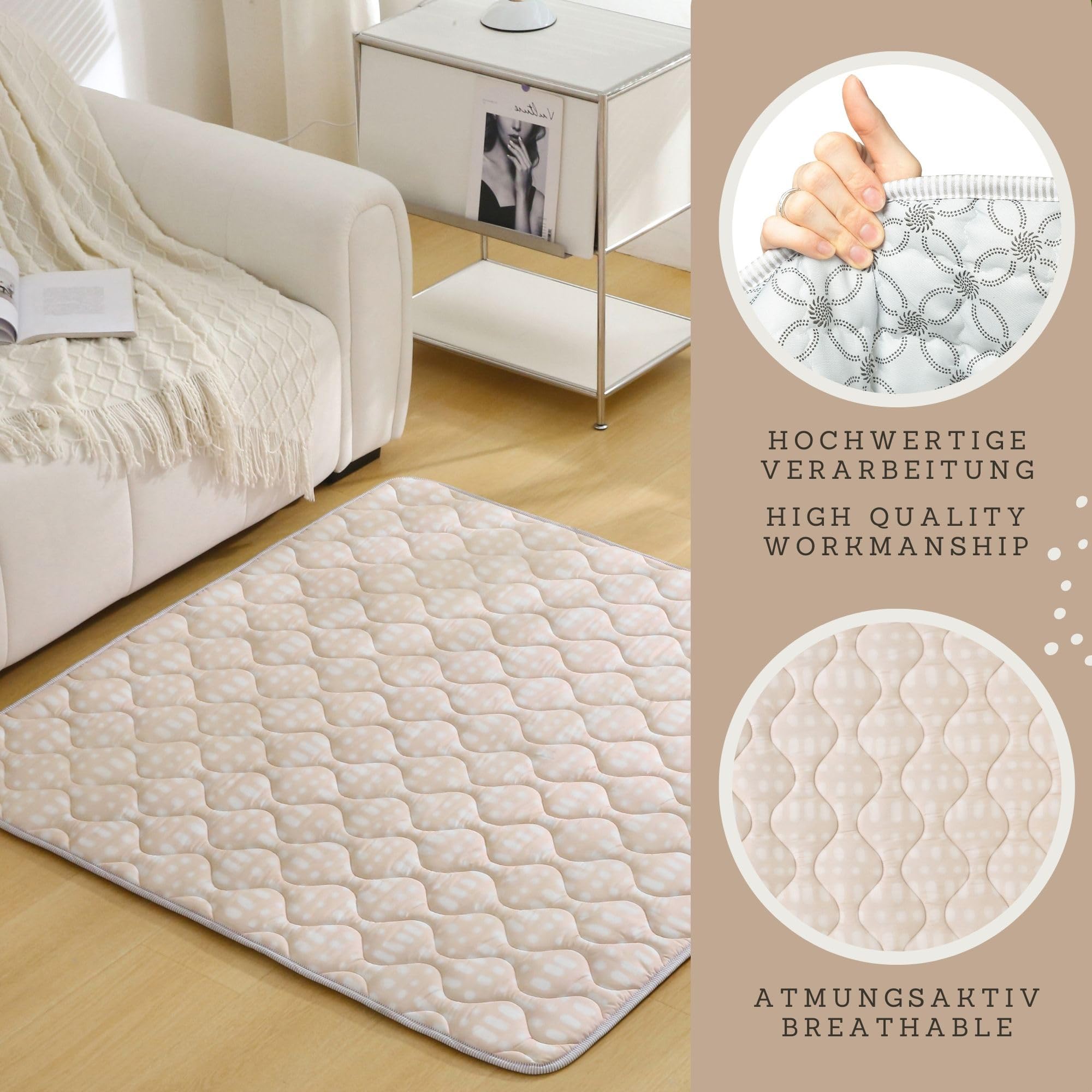Hakuna Matte Grande tappetino da gioco imbottito, 127 x 127 cm, extra spesso 1,5 cm, morbido tappetino da gioco per neonati con bel design Hygge beige, tappetino da gioco con retro antiscivolo per