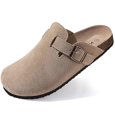 KIDMI Women's Genuine Suede Clogs Cork Footbed Sandals Leather Mules Potato Shoes with Arch Support