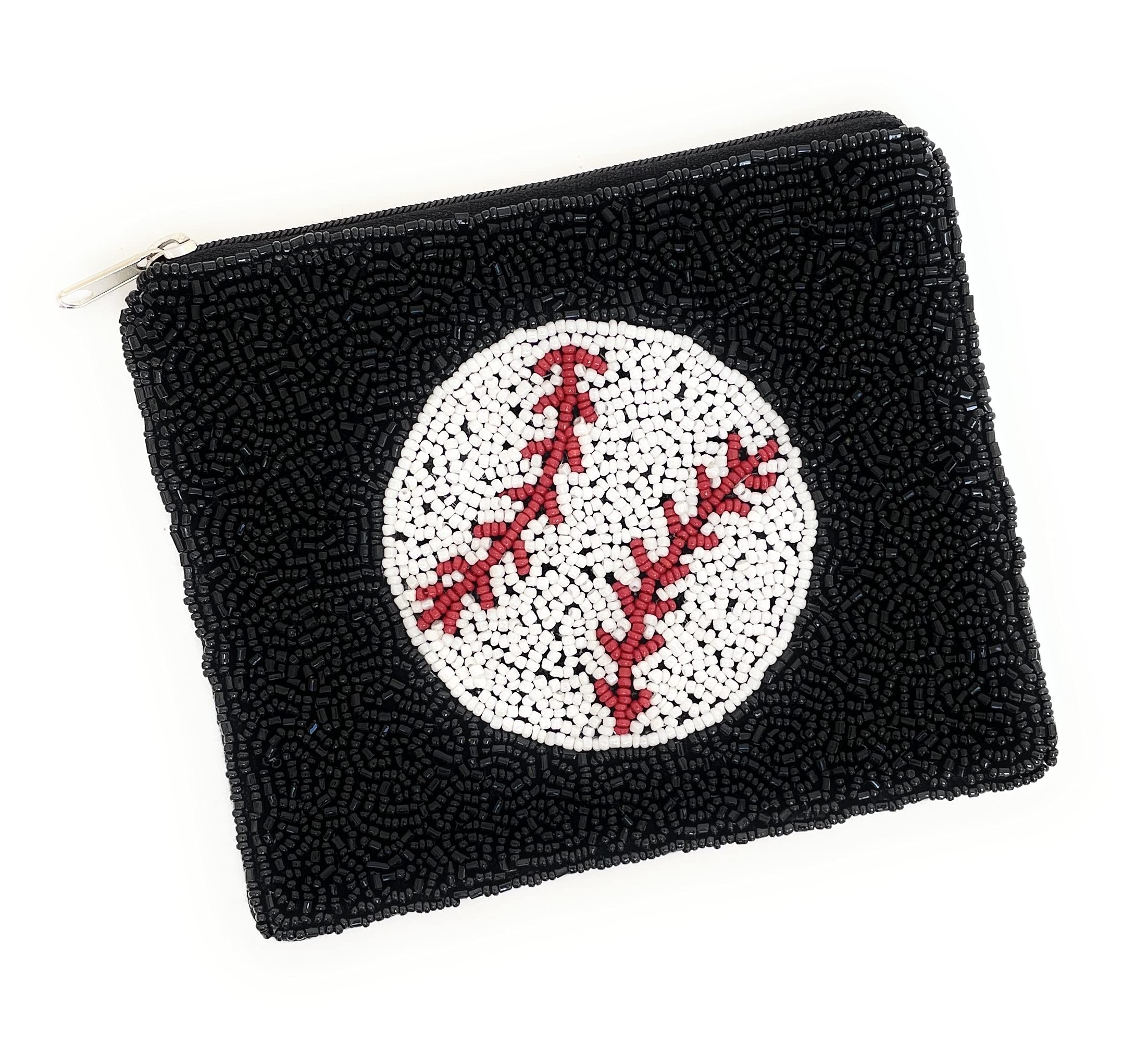 BASEBALL Coin Purse Pouch, Coin Purse Pouch, Beaded Coin Purse, Cute Coin Purse, Beaded Purse, Baseball Fan Coin Purse, Best Friend Gift, Wallets for Her, Black Coin Purse, Baseball Gifts