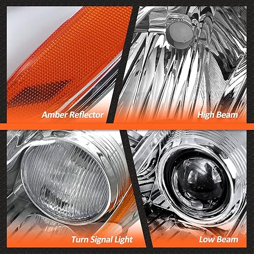 Miniatura 6 de Conjunto de faros delanteros para Toyota Camry 20072008 2009, carcasa cromada, reflector ámbar, lente transparente, repuesto izquierdo+derecho