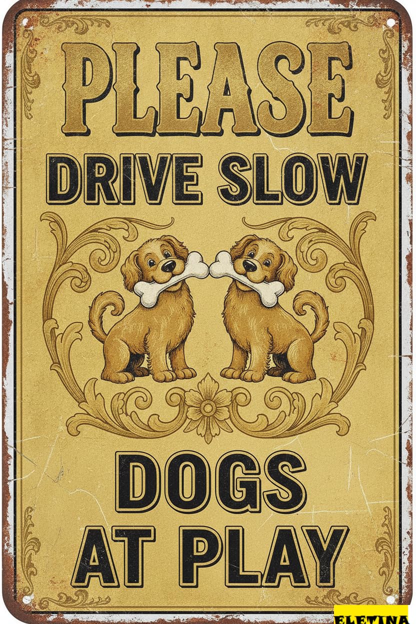 Tin Sign for Man Cave Please Drive Slow - Dogs At Play Drive Slow S Please Down Watch Dogs Play Indoor Outdoor Road Dog Yard Water Tin S 8x12inch Private Property Decorative